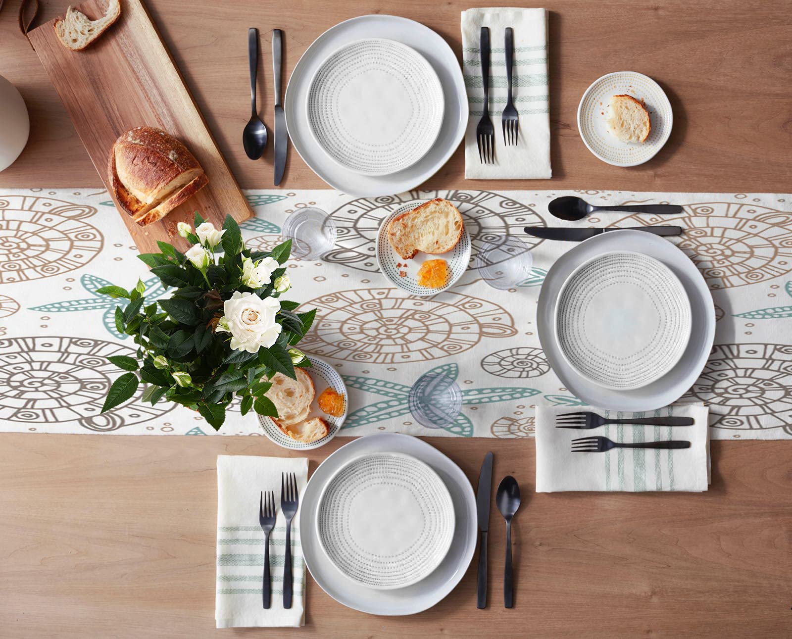 LooPoP Coastal Print Table Runner - 72 Inch Cotton Linen Farmhouse Table Scarf for Dining Table, Dresser, End Table Decor | Beach Wedding, Holiday & Home Decor