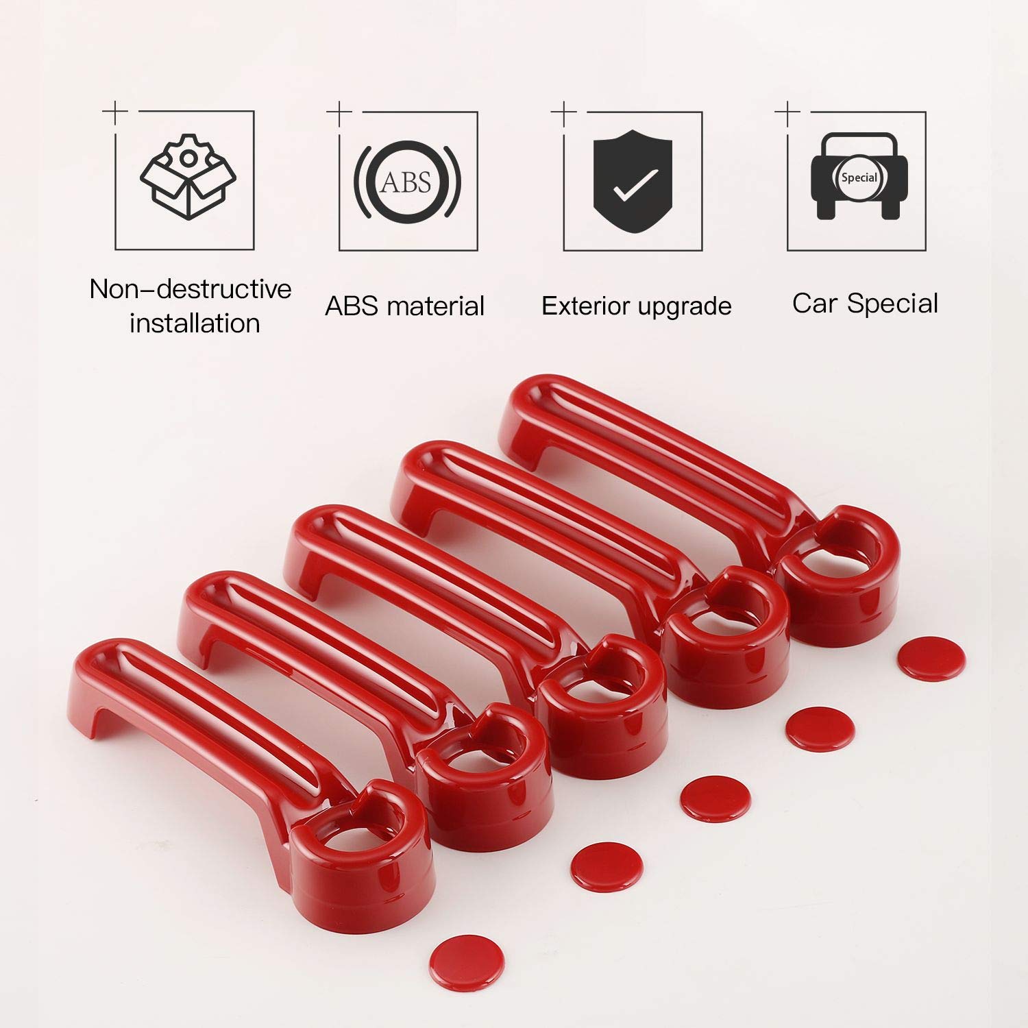 JeCar Car Door Handle Covers & Tailgate Handle Protectors - Exterior Accessories for 2007-2018 Jeep Wrangler JK/JKU, 2008-2012 Jeep Liberty, 2007-2011 Dodge Nitro (Red) - Durable Protection & Style Upgrade for Off-Road Adventures & Daily Driving