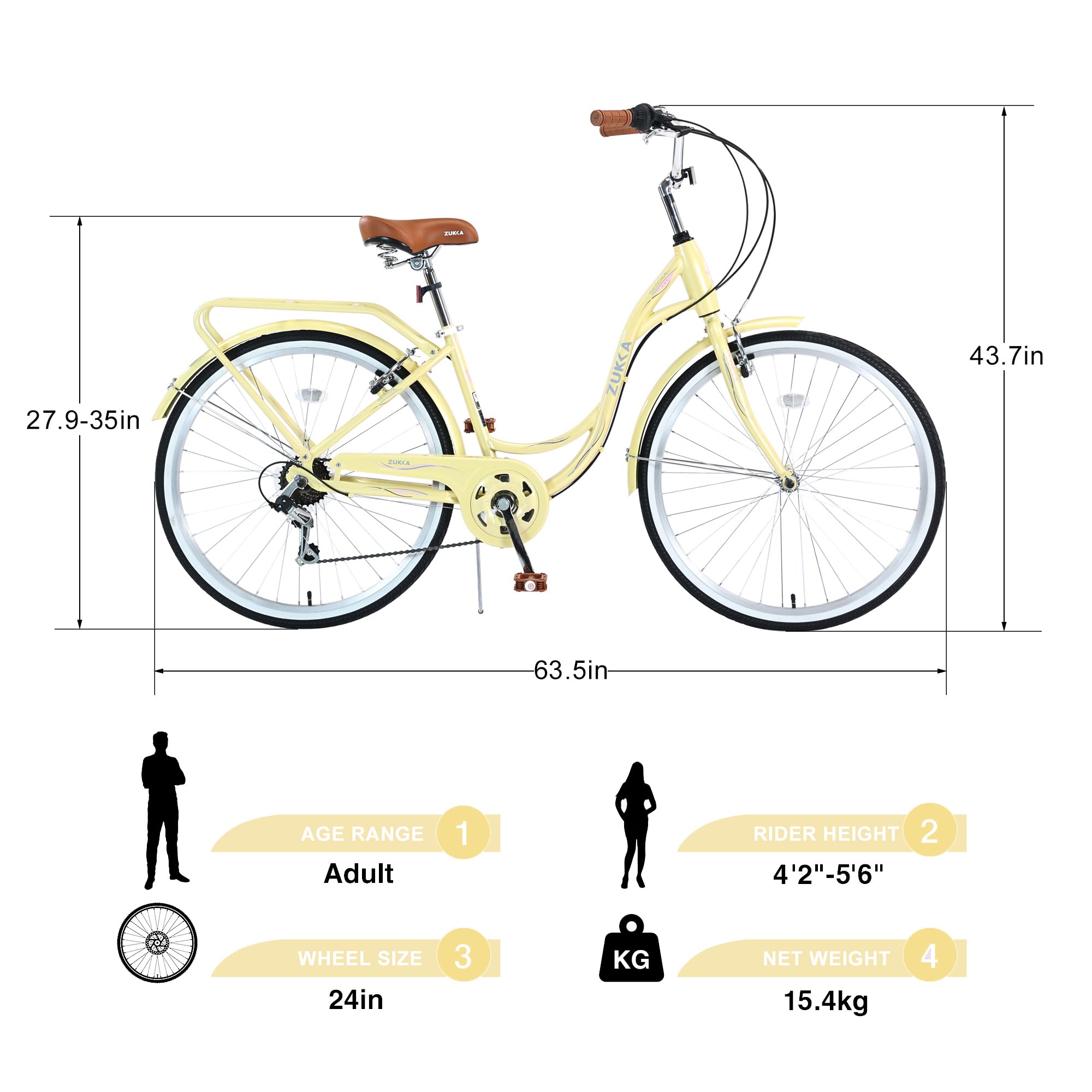 24 Inch 7-Speed Women's Beach Cruiser Bike - Comfortable Commuting Bicycle for Adults with Dual V-Brakes & Adjustable Seat - Perfect for Coastal Rides, City Commuting & Leisure Cycling