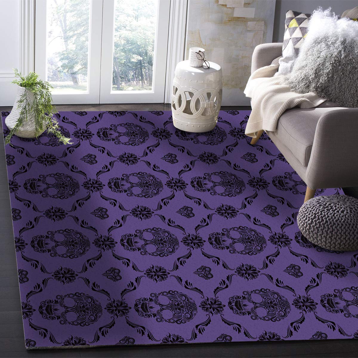 Halloween Skull Geometric Plaid Area Rug 2'7