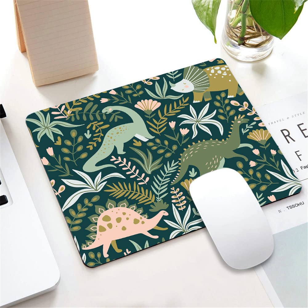 Custom Non-Slip Rubber Mouse Pad with Dinosaur, Tropical Leaves & Floral Designs - Smooth Rectangle Computer Mousepad for Laptop & PC - Perfect for Office, Gaming & Home Workspace
