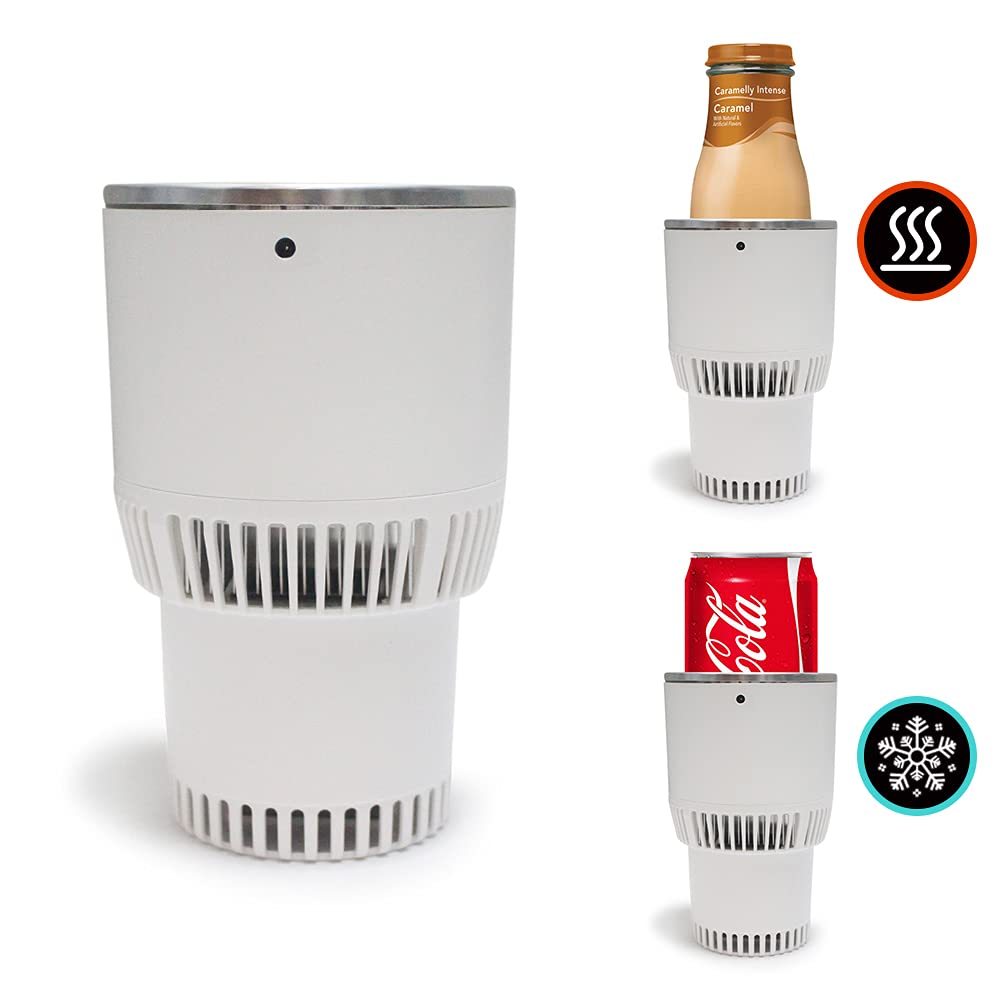 Auto Car Cup Holder Heater & Cooler - 12V Smart Temperature Control for Coffee, Beverage, Milk - White & Silver - Perfect for Road Trips, Commuting & Office Use
