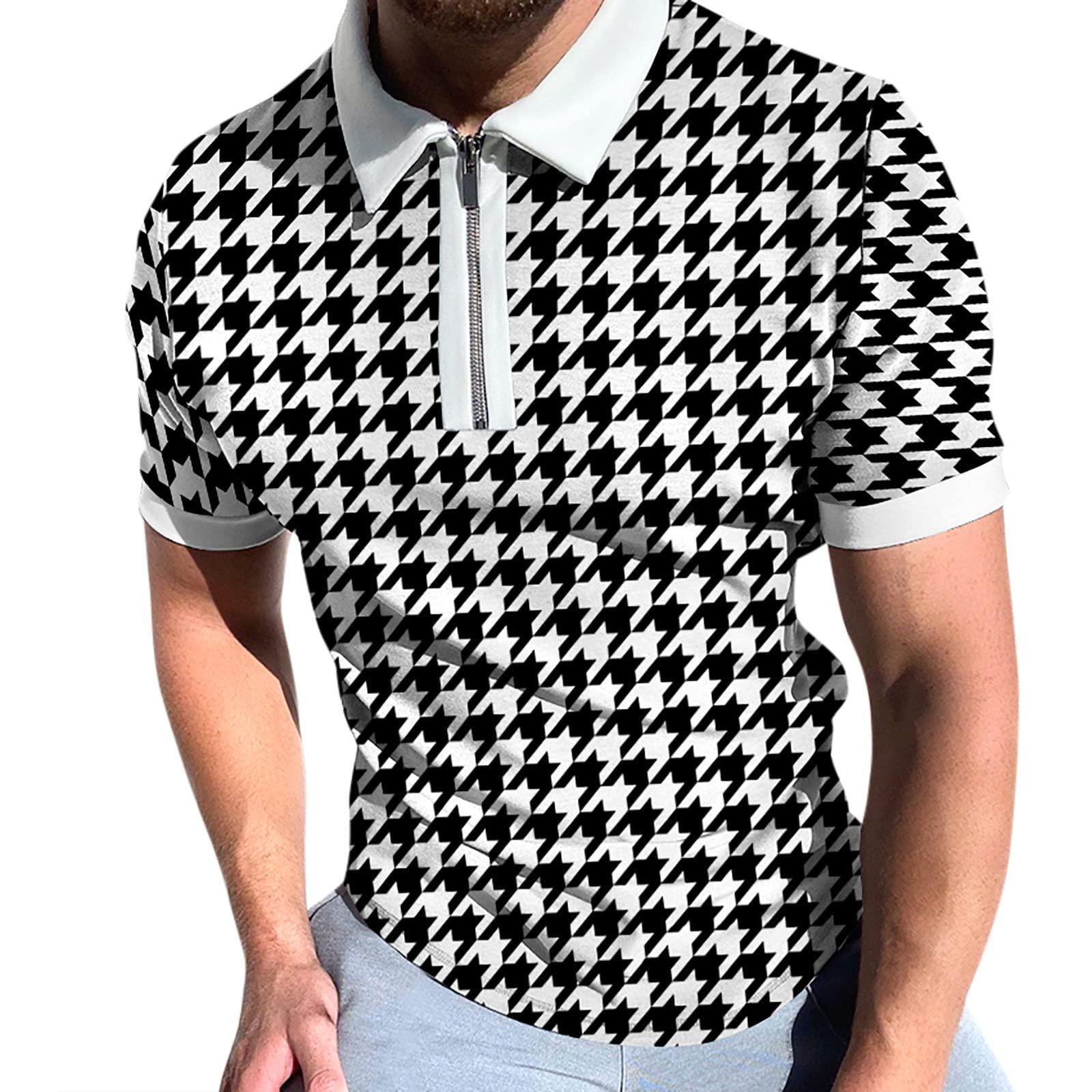 Men's Houndstooth Print Casual Suit Jacket - Short Sleeve Zipper Lapel Spring Summer Top Set | Perfect for Office Wear, Date Night & Smart Casual Outfits