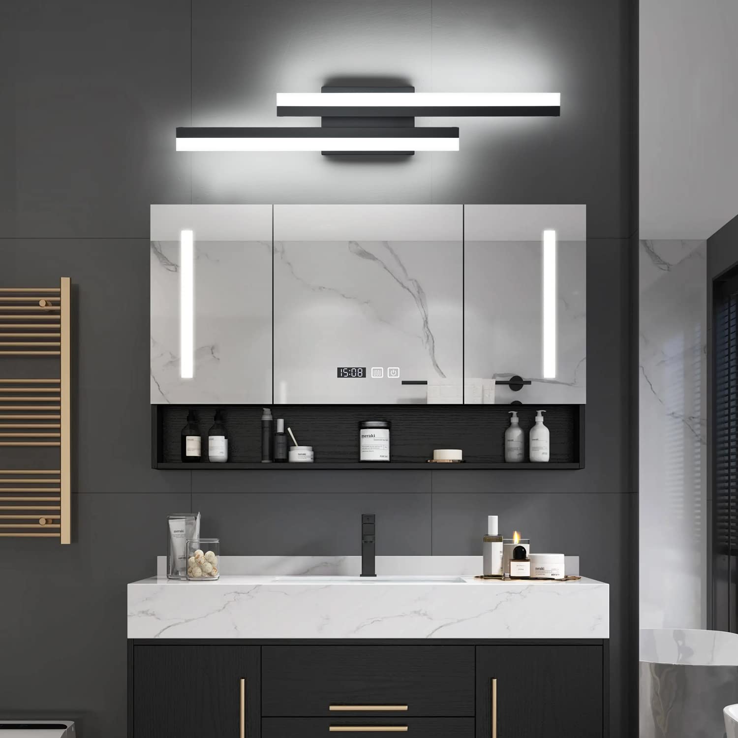 PRESDE 24 Inch Modern Black LED Vanity Light Fixture for Bathroom - Over Mirror Lighting (6000K Cool White) - Perfect for Makeup, Shaving & Grooming