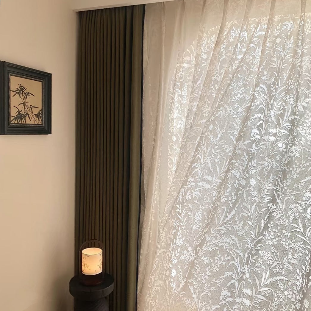 Elysia Mirage Ivory Floral White Sheer Double-Sided UV Blocking Curtains - Lightweight Breathable Custom Drapes for Living Room, Bedroom & Nursery