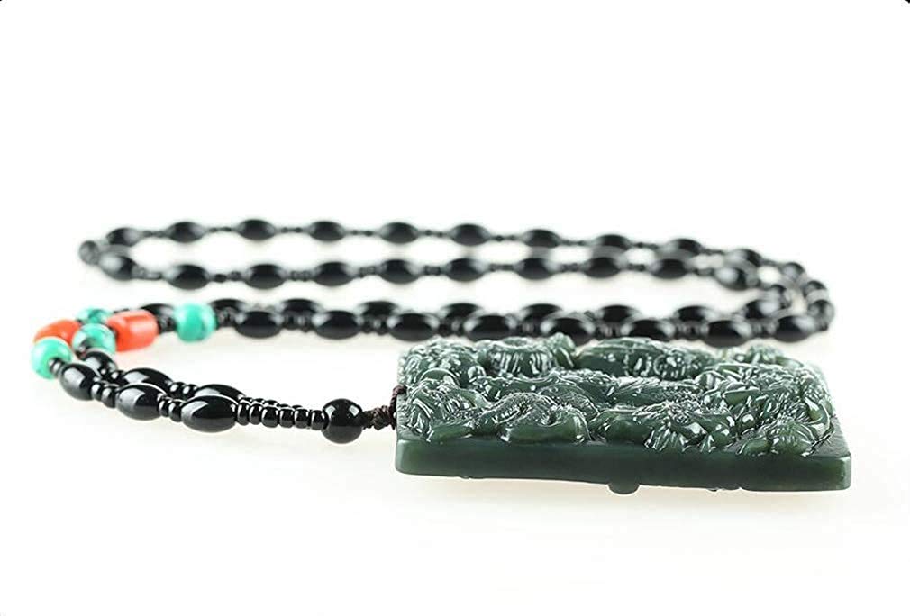 Natural Green Jade Dragon Phoenix Buddha Pendant Necklace for Women & Men - Spiritual Amulet, Guan Gong & The Eight Trigrams Jewelry - Perfect for Meditation, Gifts & Protection