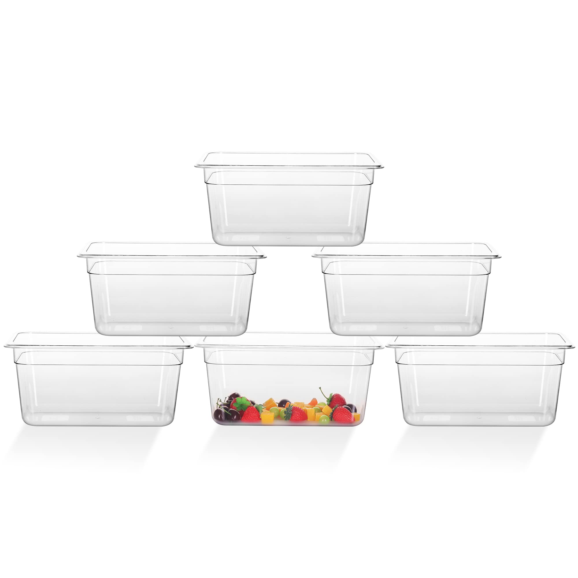 6 Pack NSF Certified 1/3 Size 6 Inch Deep Clear Polycarbonate Food Storage Pans - Perfect for Commercial Kitchens, Buffets, and Food Prep