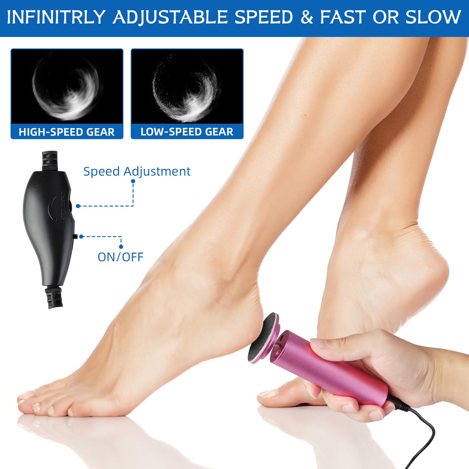 Dermave Electric Foot Callus Remover for Women & Men - Professional Foot File Grinder with Speed Control & 60 Replacement Sanding Discs - Pink Pedicure Tool for Smooth Cracked Heels at Home or Salon
