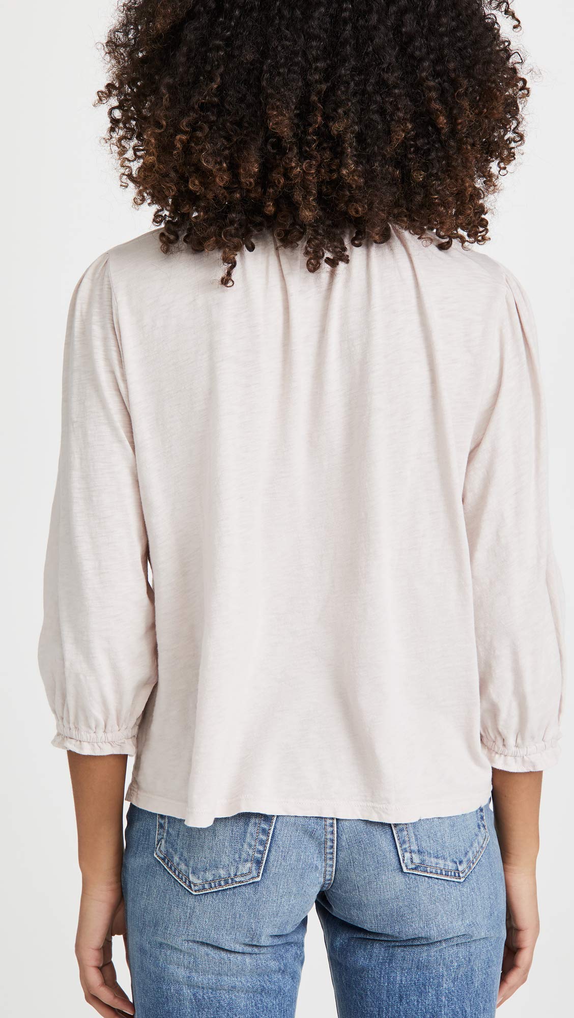 Velvet by Graham & Spencer Women's Barbara Cotton Slub Ruffle Mock Neck T-Shirt - Soft Casual Tee for Everyday Wear & Layering