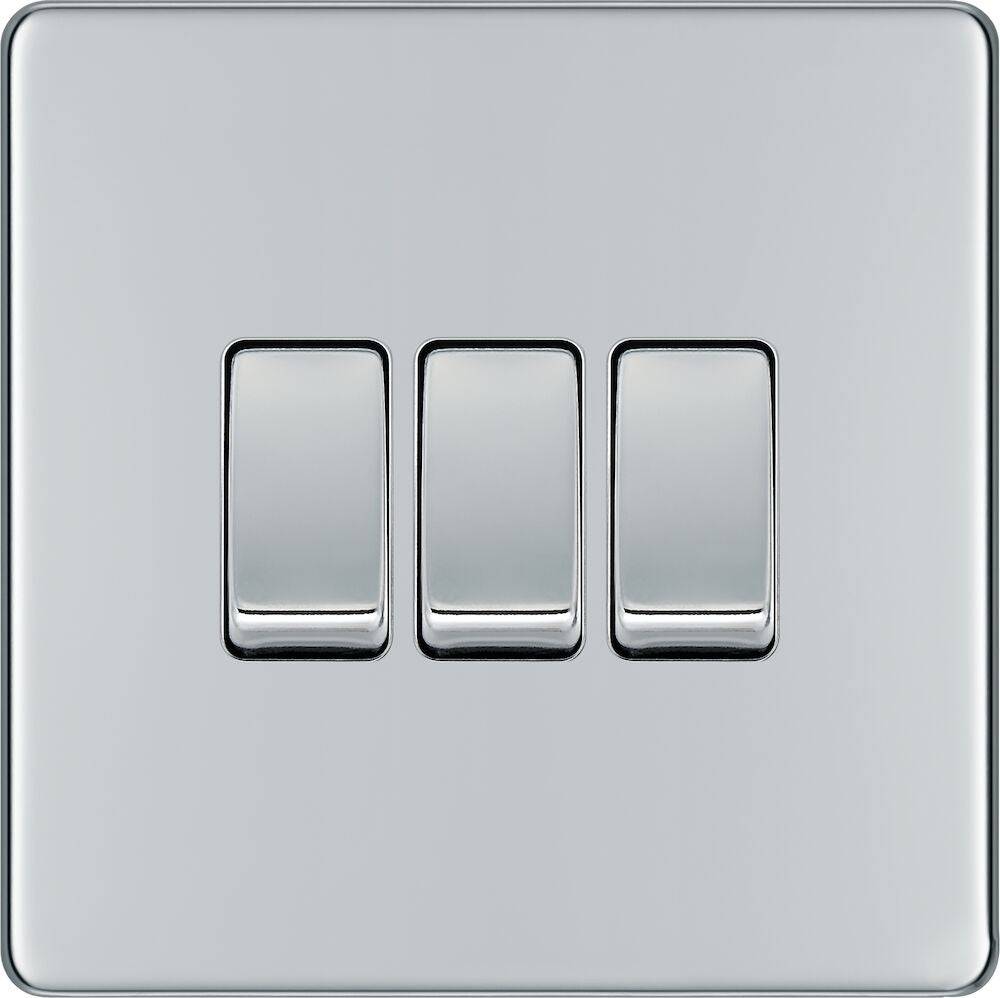 BG Nexus Screwless Polished Chrome 3G 2W Light Switch FPC43 - Modern Electrical Switch for Home, Office & Commercial Use