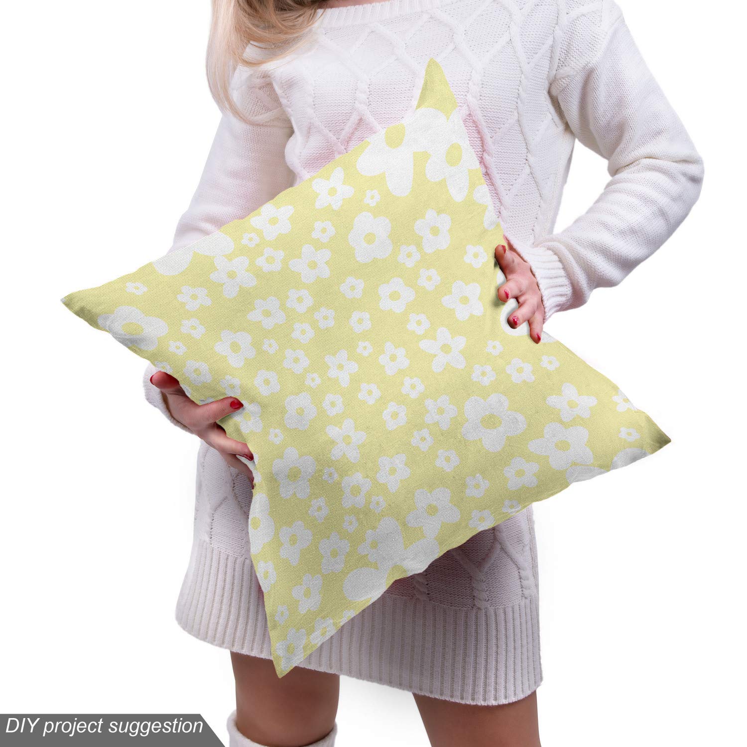 Ambesonne Floral Fabric - Daisy Design for Upholstery & Home Decor | Spring Yellow