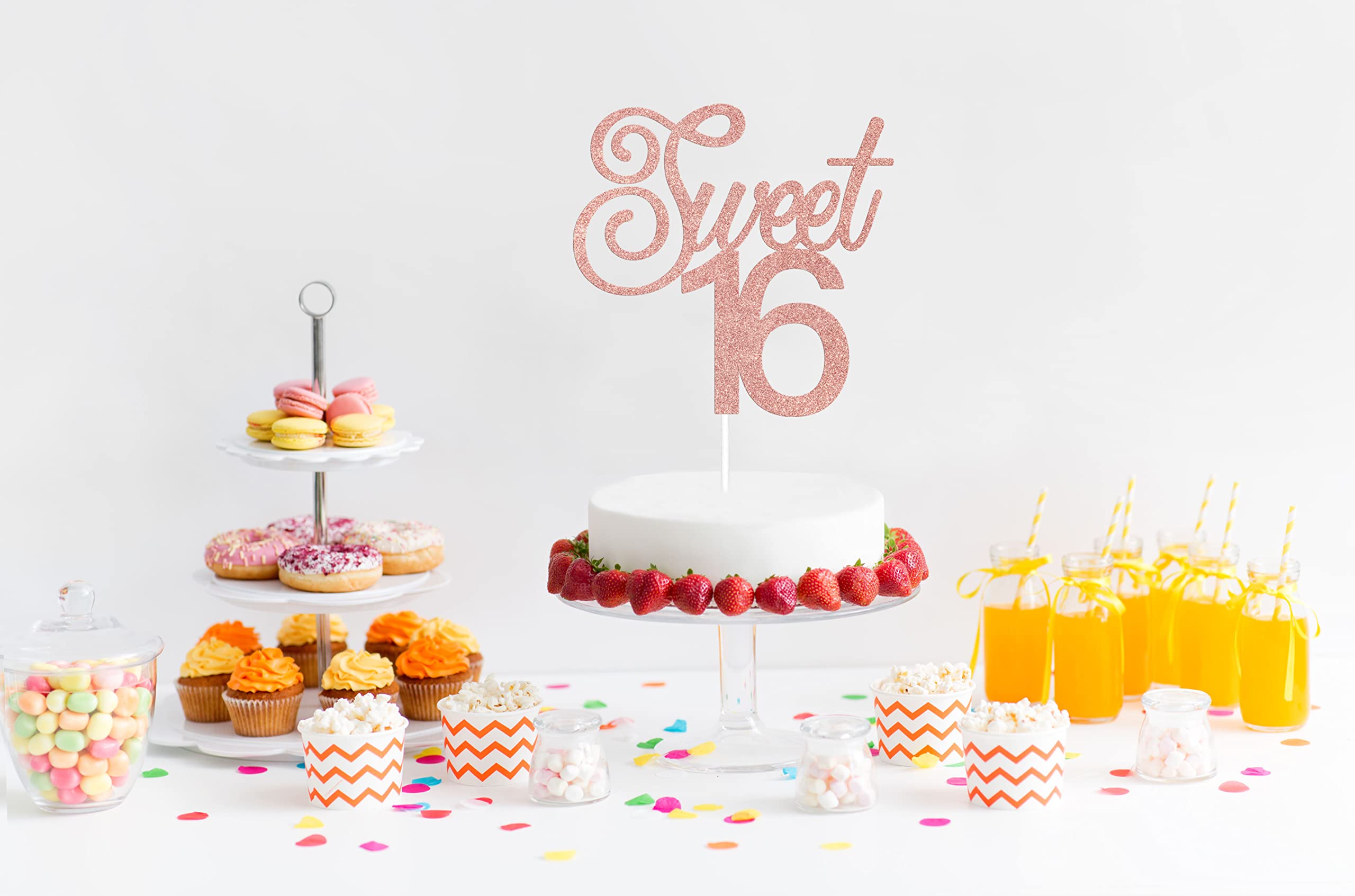 Rose Gold Glitter Sweet 16 Birthday Cake Topper - Cheers to 16 Years - 16th Birthday Party Decorations - Happy 16th Anniversary Cake Decoration Supplies | Perfect for Sweet Sixteen Parties, Quinceañeras, Milestone Celebrations & Teen Birthday Cakes