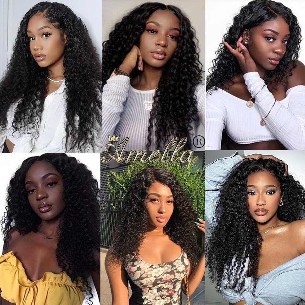 Amella Hair 8A Grade Brazilian Deep Wave Virgin Hair 3 Bundles - 100% Unprocessed Remy Human Hair in Natural Black (18, 20, 22 Inches) for Weaving, Extensions & Styling - Perfect for Daily Wear, Parties & Special Occasions