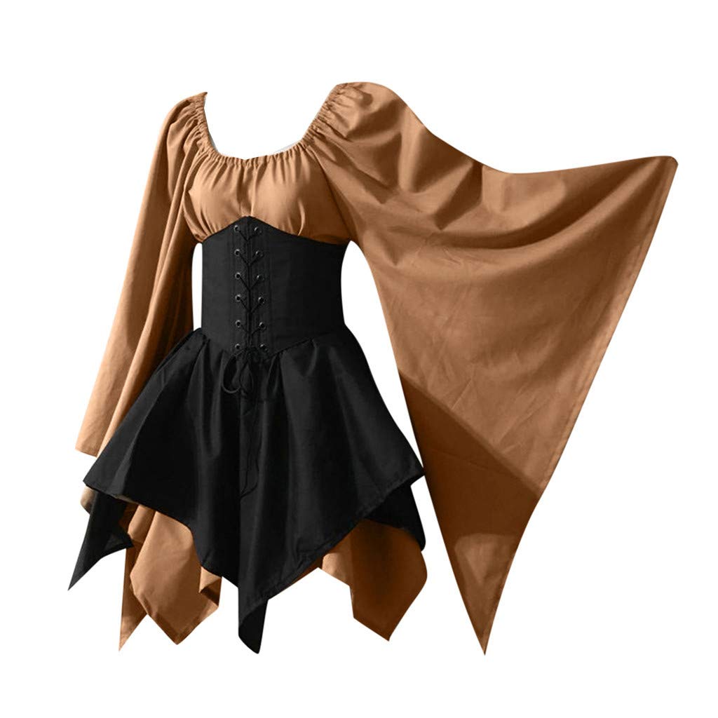 Medieval Renaissance Pirate Corset Dress for Women - Flared Sleeve Traditional Irish Short Costume | Perfect for Halloween, Cosplay, Renaissance Fairs & Themed Parties