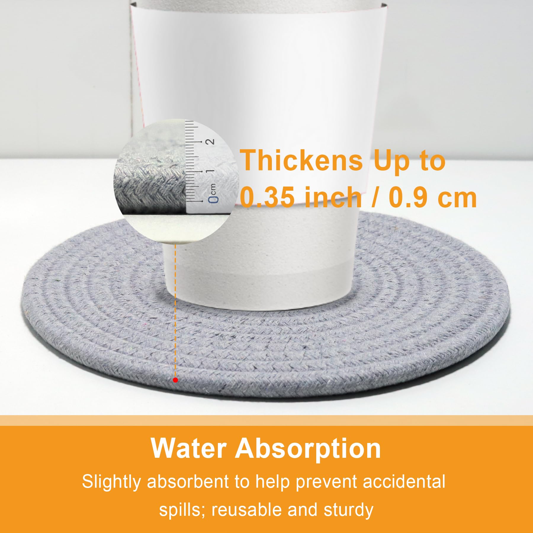 8 Inch Heat Resistant Trivets for Hot Dishes, Pots & Pans - Set of 6 Large Kitchen Coasters - Gray Table Decor for Dining, Serving & Home Protection