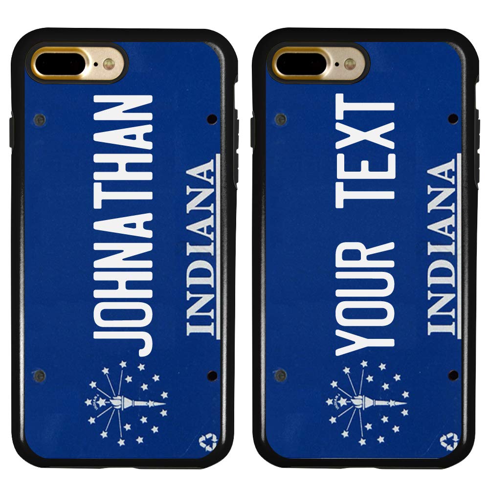 Custom Indiana License Plate iPhone 7 Plus/8 Plus Case - Personalized Protective Hybrid Cover with Your Own Text - Durable Shockproof Phone Case for Outdoor Adventures & Travel (Black)