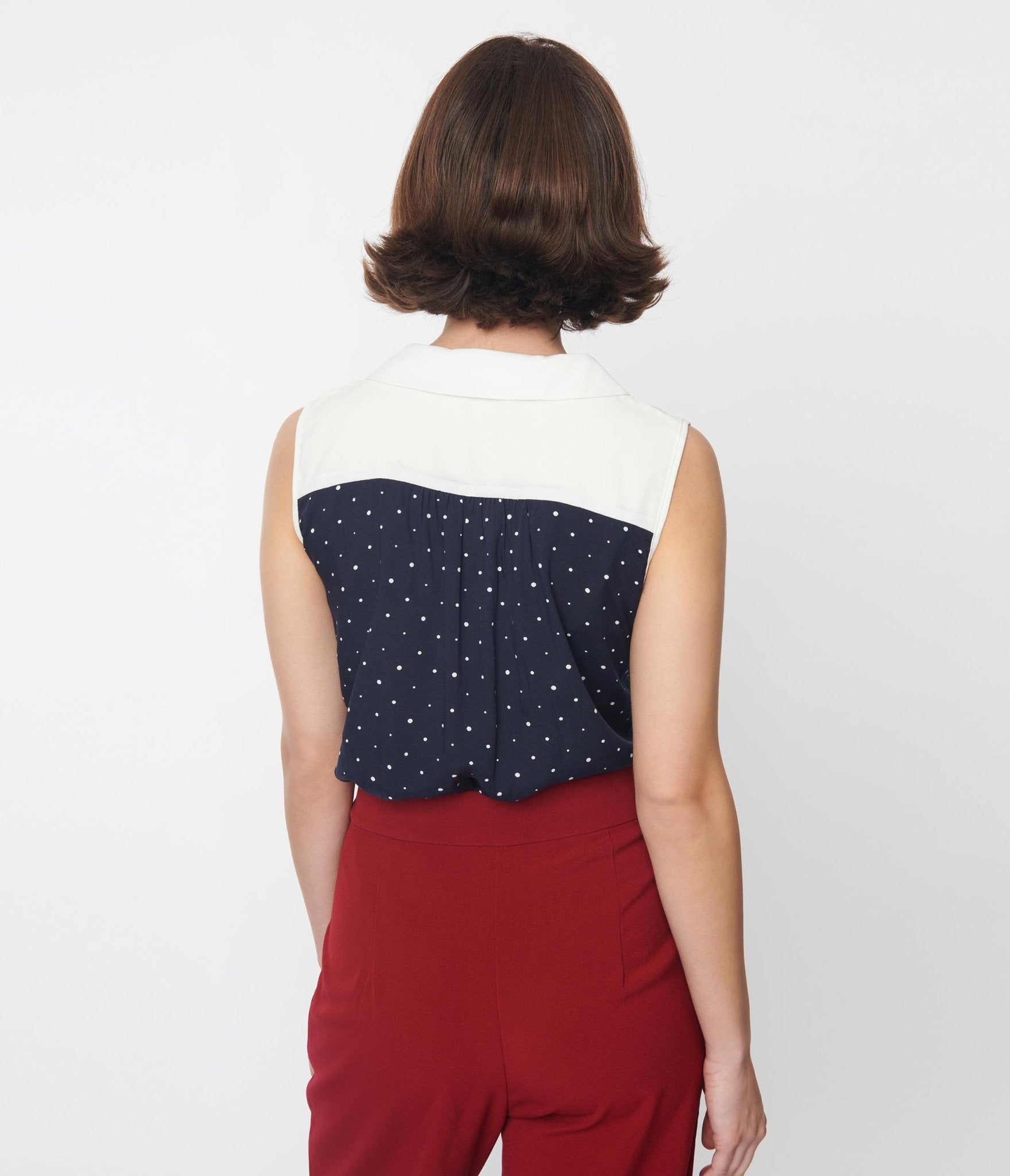 Navy & Ivory Polka Dot Bow Blouse for Women - Elegant Casual & Party Wear - Perfect for Office, Dates, and Special Occasions