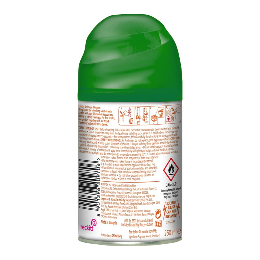 Air Wick Freshmatic Automatic Air Freshener Refill 250ml - Lemon & Orange Blossom Scent | 2600 Sprays Guaranteed | Continuous Fragrance for Home, Bathroom, Office & Car | Eliminates Odors & Freshens Air Instantly