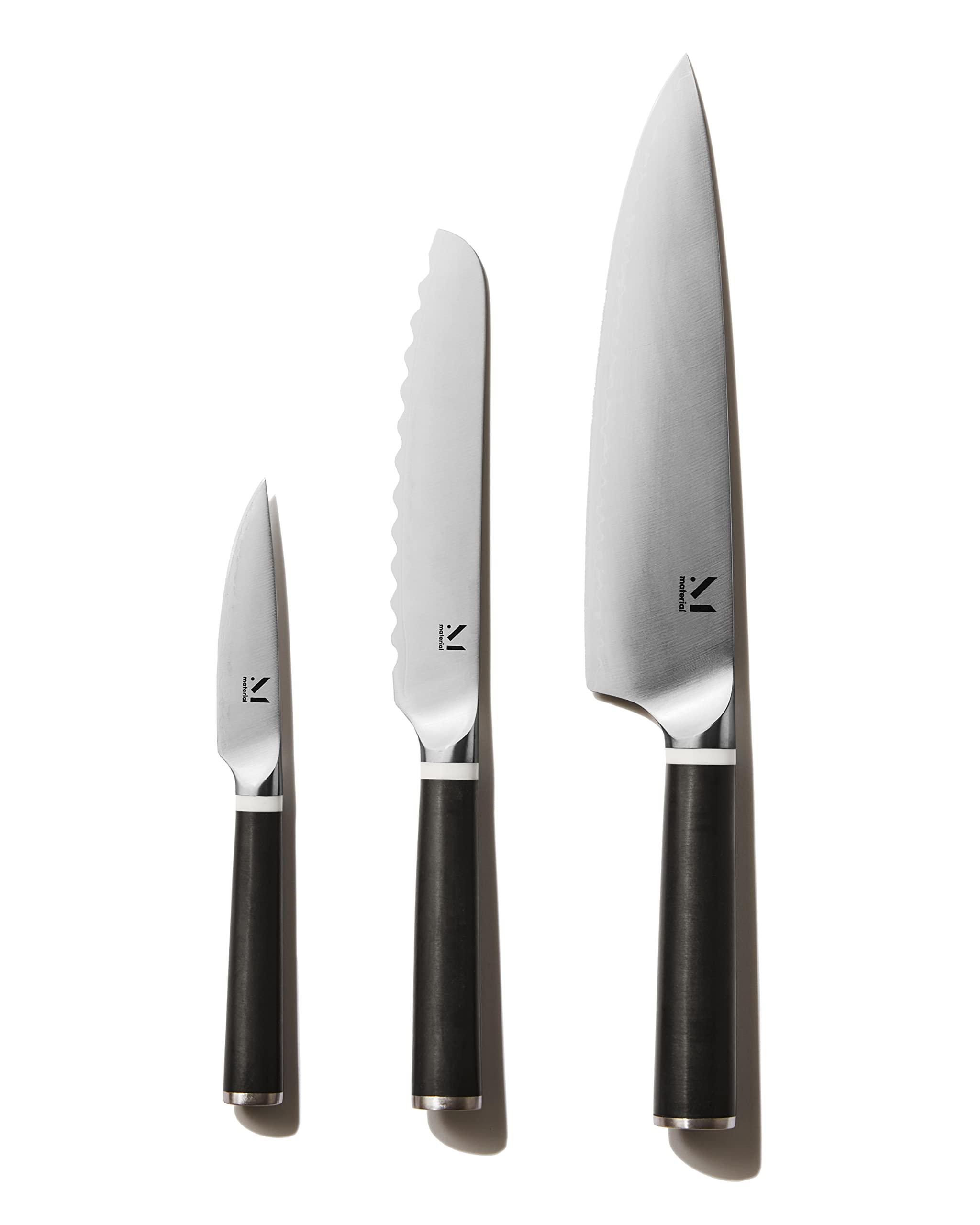 Premium Material Knife Trio Set with Stand - Almost Black & White Ash Wood - Perfect for Home Kitchen, Camping & Outdoor Cooking