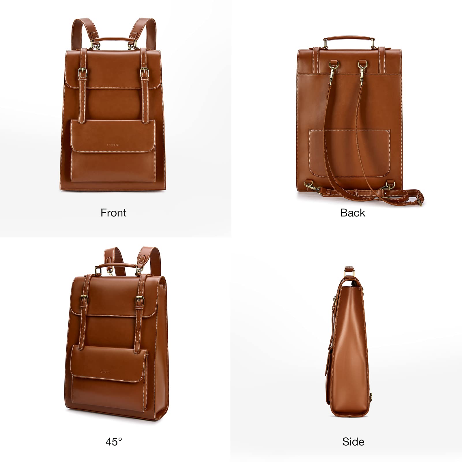 Vintage PU Leather Laptop Backpack for Women 15.6 Inch - Work & College