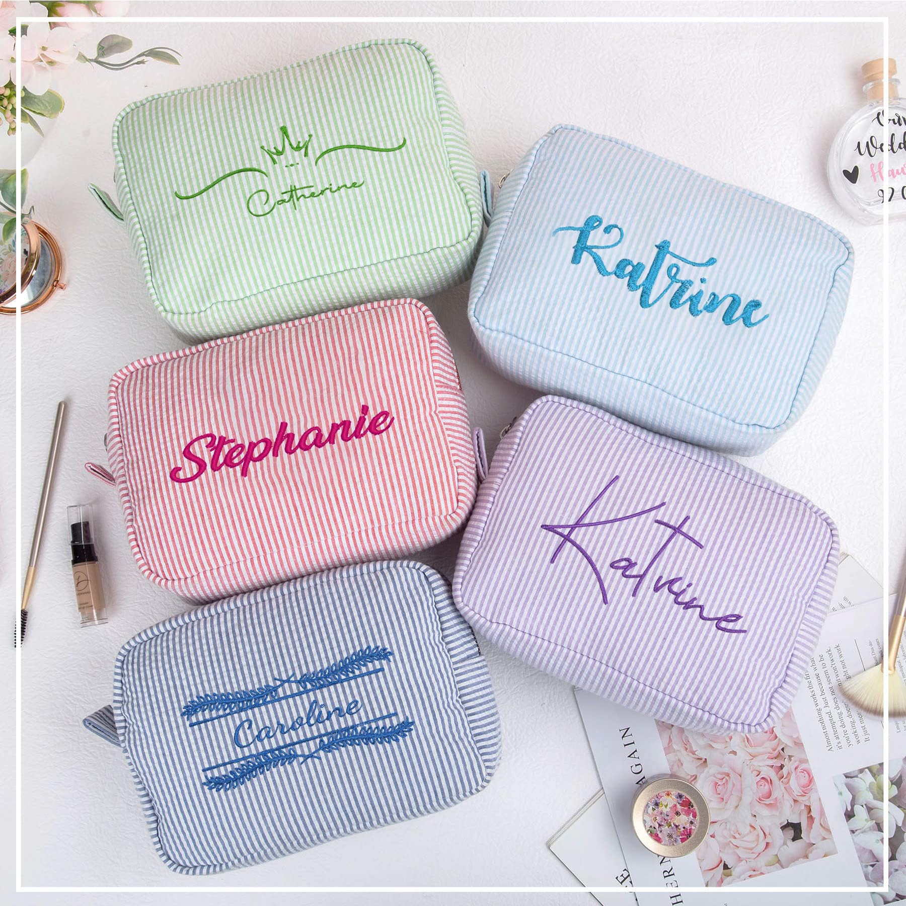 Personalized Makeup Bag for Women Travel - Large Capacity Cosmetic Organizer with Name Embroidery, Perfect Gift for Girls & Travel Use