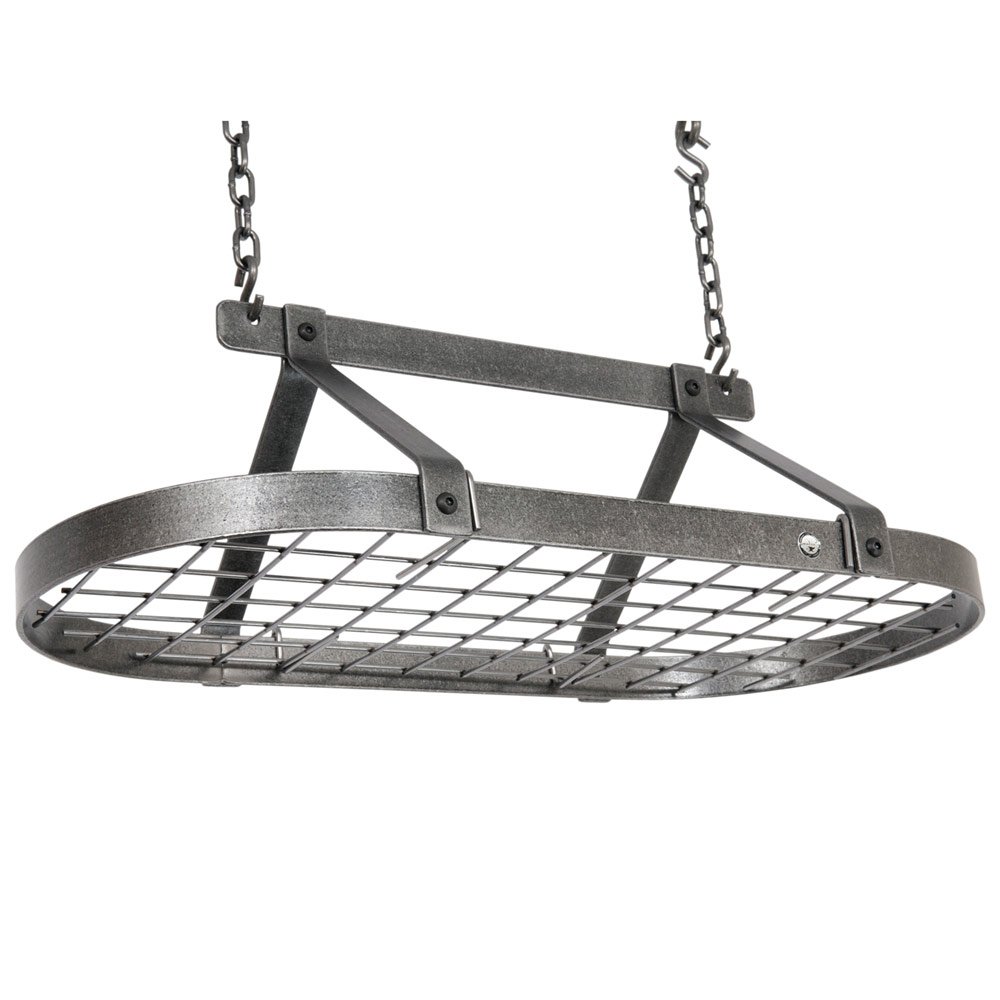 Enclume Classic Oval Hammered Steel Ceiling Pot Rack - Medium Size for Kitchen Organization & Cookware Storage | Perfect for Home Chefs & Small Space Solutions