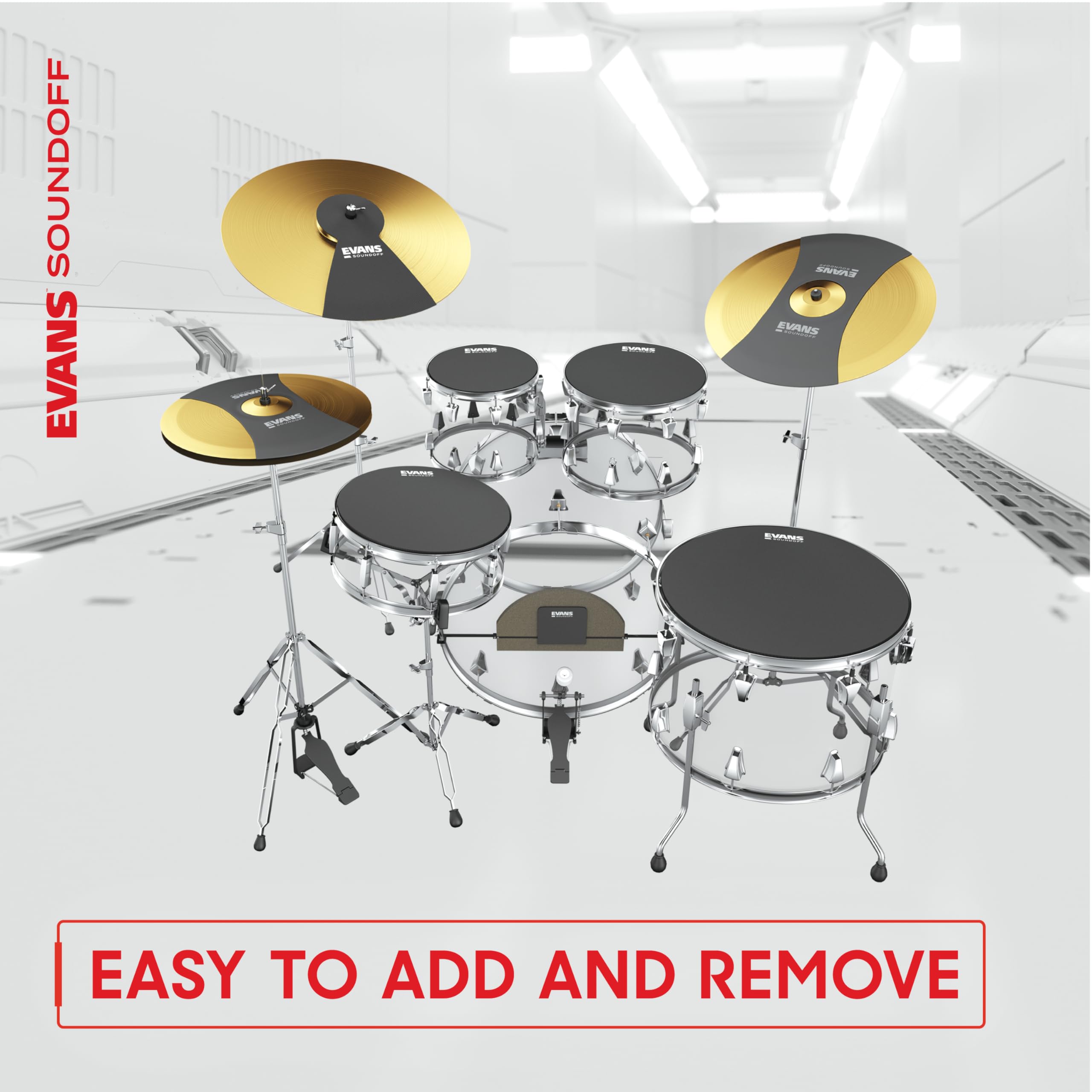 Evans Soundoff Drum Mute Pads - 8-Piece Drum Practice Silencer Set for Bass, Snare, Toms & Cymbals - Noise Reduction Drum Kit Accessories for Home, Studio & Quiet Rehearsal - Fusion Box Set (3 Cymbal, 4 Tom/Snare, 1 Bass Mutes)