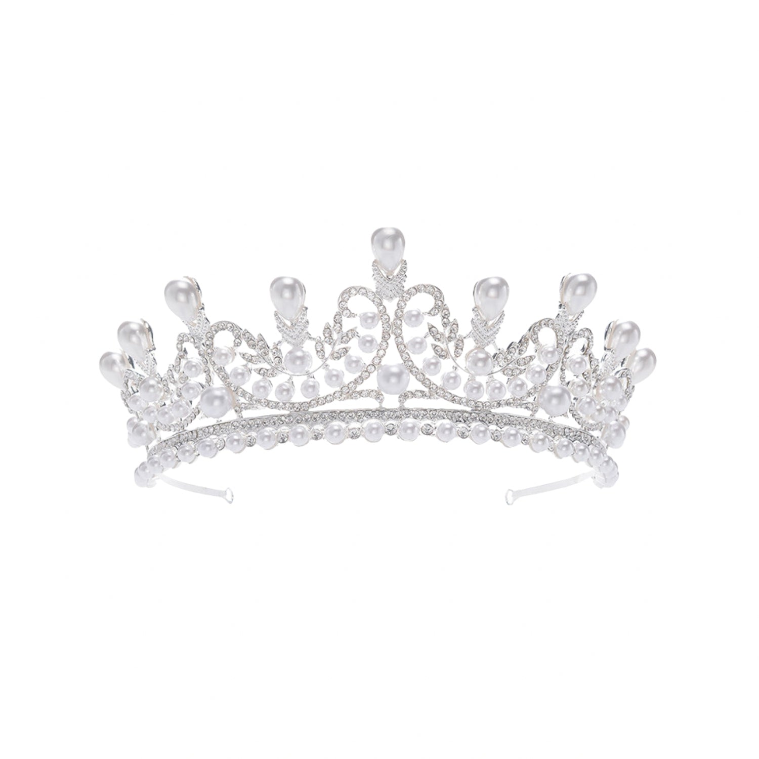 Elegant Silver Rhinestone Pearl Wedding Tiara for Women – Bridal Princess Hair Accessory for Weddings, Prom & Special Events