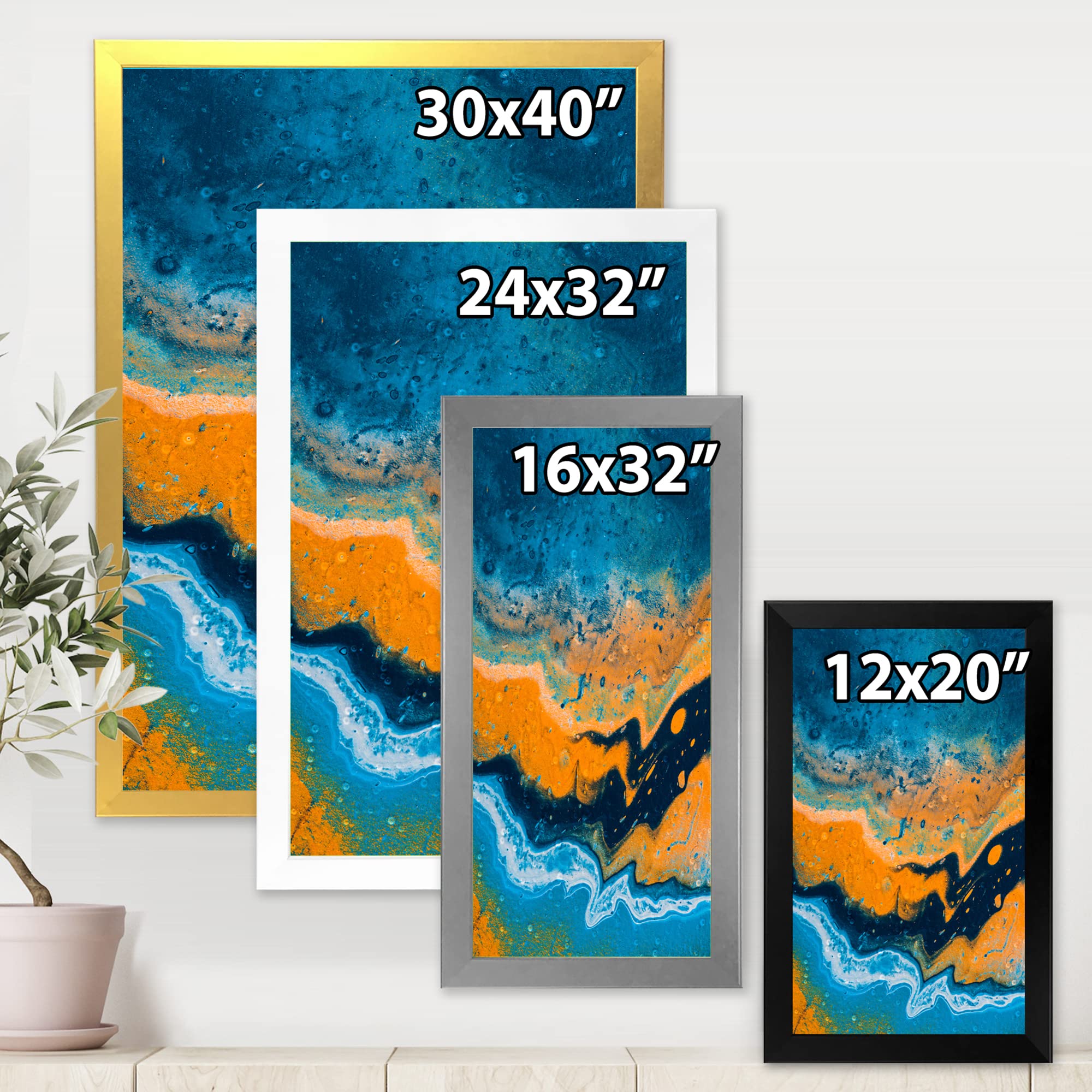 Abstract Marble Composition Blue & Orange IV - Modern Framed Wall Art for Living Room, Bedroom & Office Decor | Premium Canvas Painting Home Décor