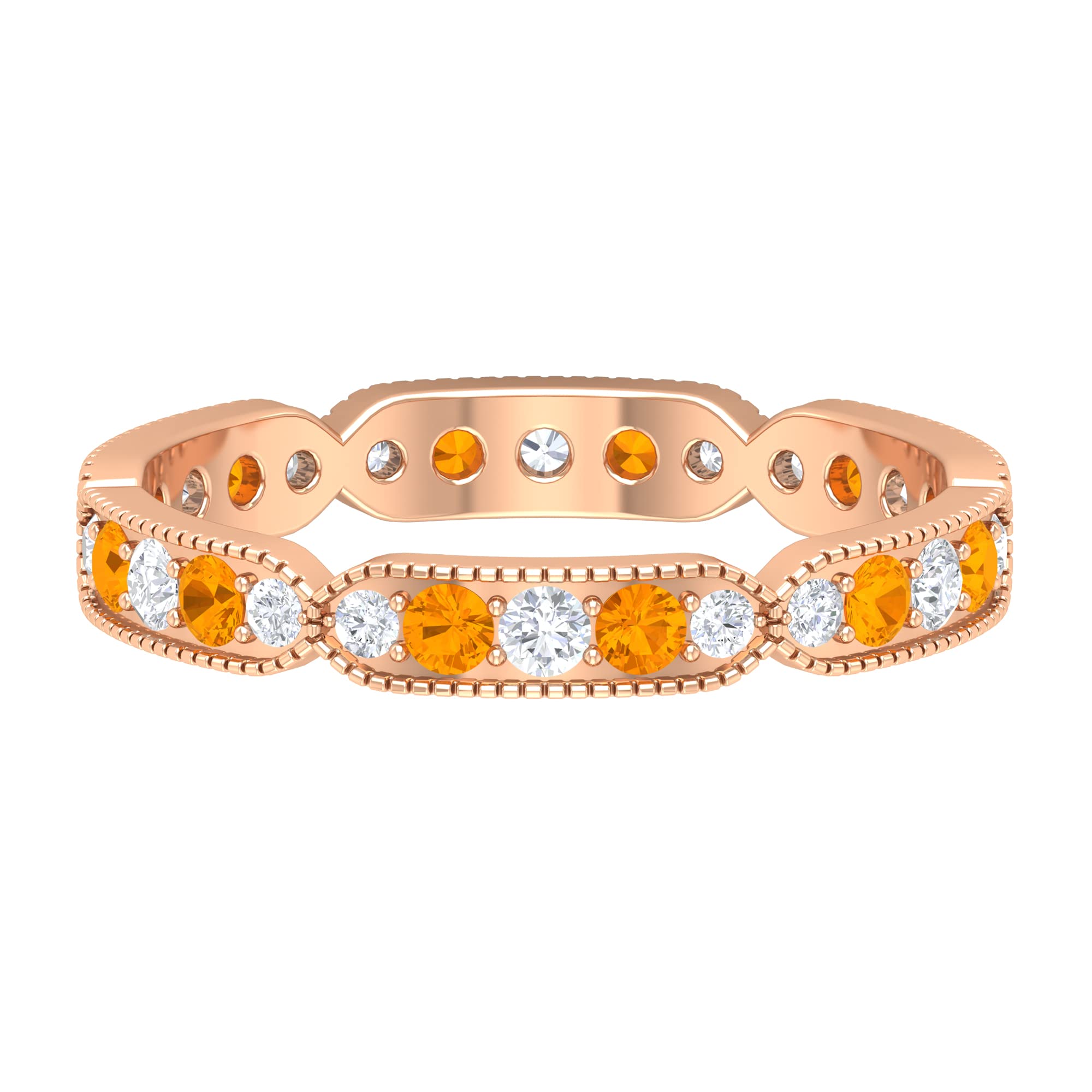 14K Solid Gold Orange Sapphire and Diamond Eternity Ring for Women | Milgrain Detailing | Elegant Wedding, Anniversary & Special Occasion Jewelry Gift