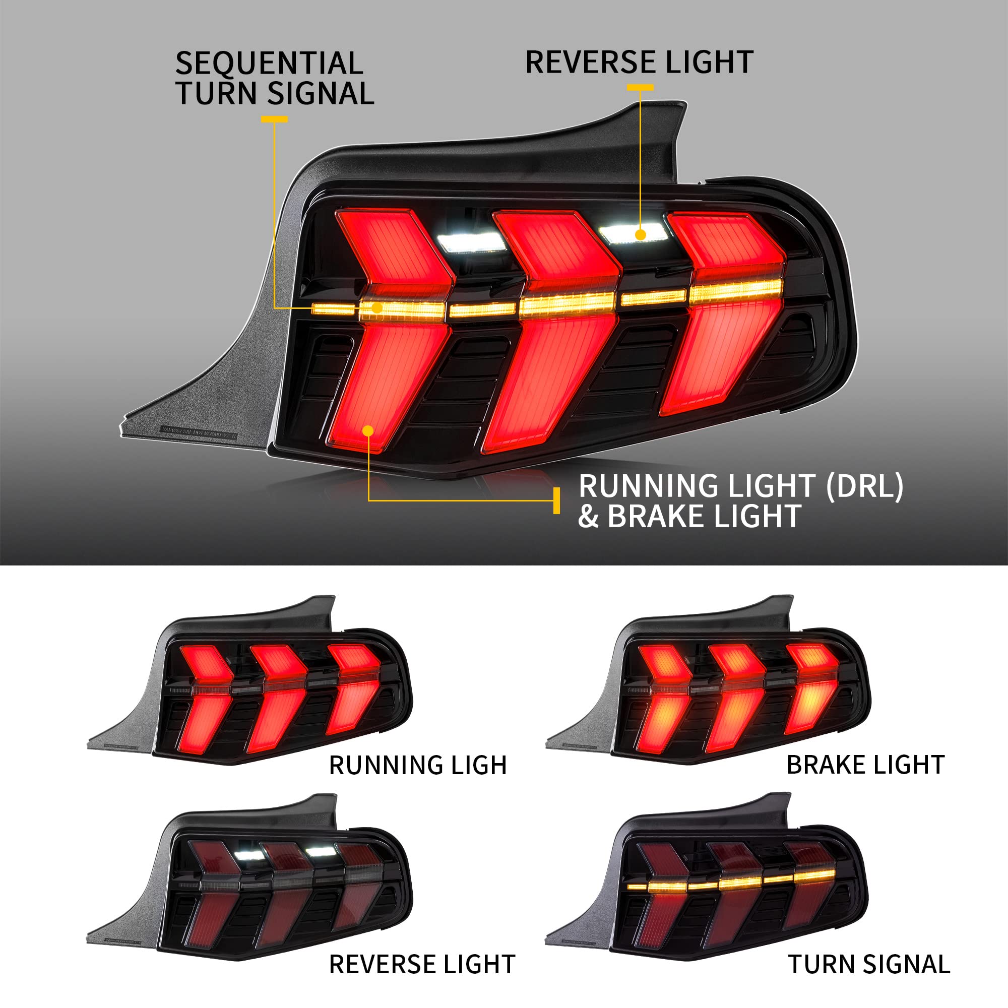 VLAND LED Tail Lights for Ford Mustang 2010-2012 - 7 Lighting Modes, Sequential Turn Signals, Startup Animation - Compatible with Driver & Passenger Side - Perfect for Night Driving and Car Customization