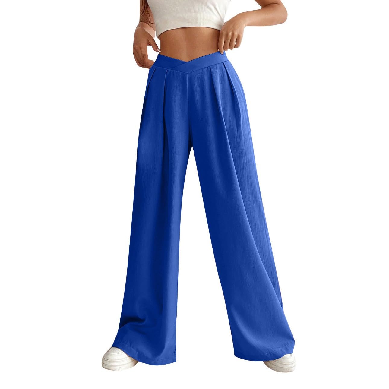 ZCGoxVN Women's High Waisted Wide Leg Palazzo Pants - Summer Casual Beach Trousers with Crossover Design for Work, Travel & Comfortable Everyday Wear