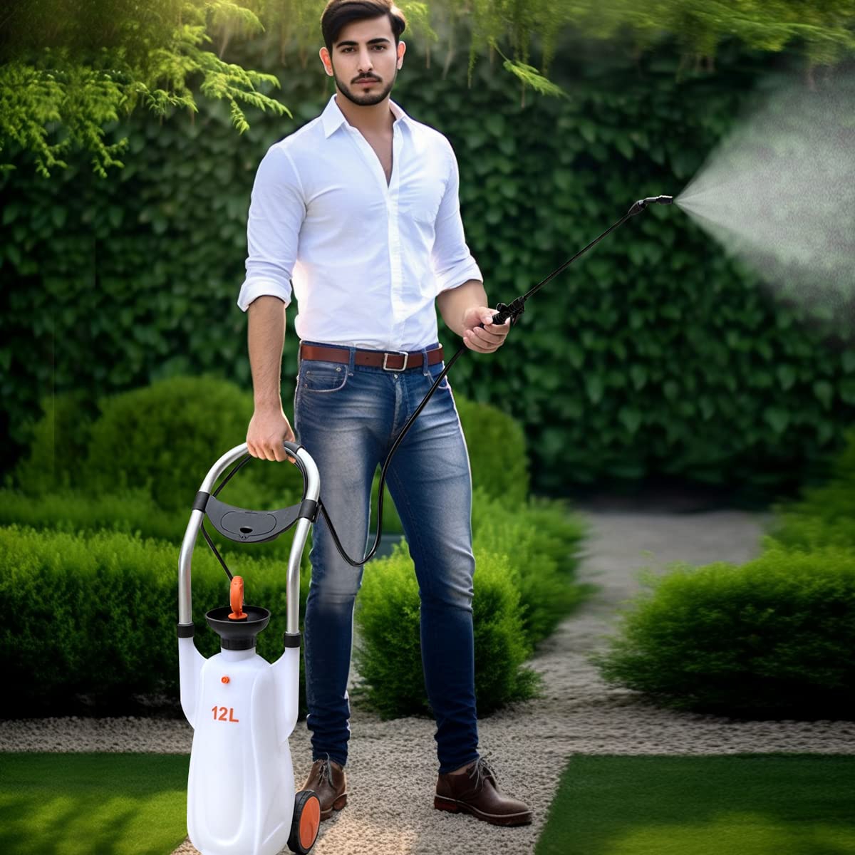 CLICIC 3.1 Gallon (12L) Pressure Sprayer with 7 Spray Modes & 2 Water Nozzles - Portable Camping Shower with Removable Hose & Shower Head - Ideal for Outdoor Travel, Hiking, Gardening, Pet Bathing & Car Washing