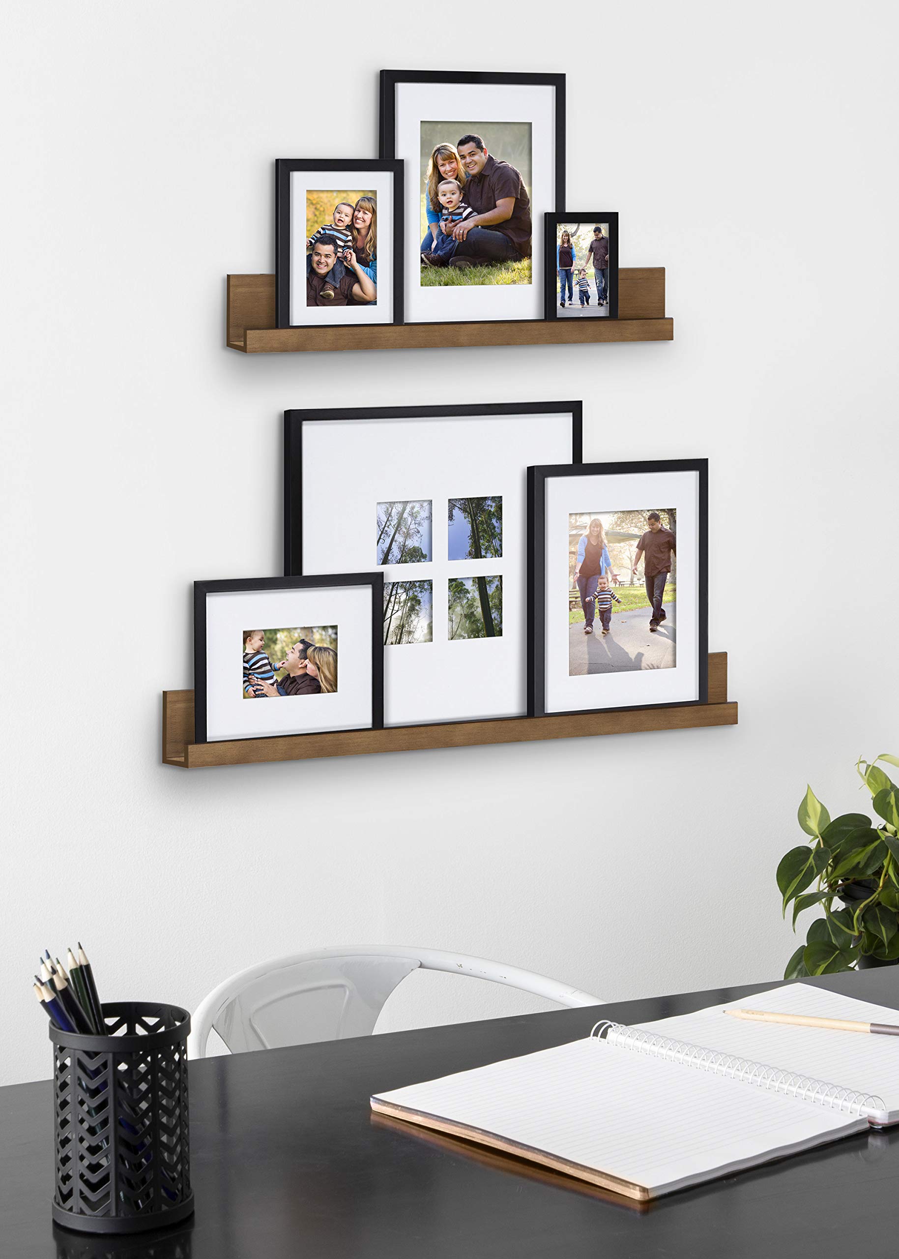 Kate & Laurel Transitional Frame & Shelf Set - 8-Piece Rustic Brown & Black Picture Frame Collage with Multiple Sizes - Perfect for Living Room, Bedroom & Office Wall Decor