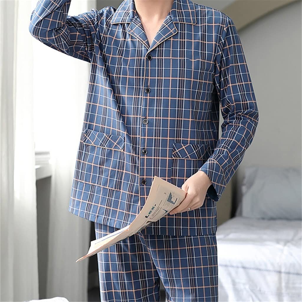 Men's Plaid Cotton Long-Sleeved Pajama Set - Soft Cardigan Homewear for Spring & Autumn (Color A, Size L) | Cozy Lounge Wear for Relaxing at Home
