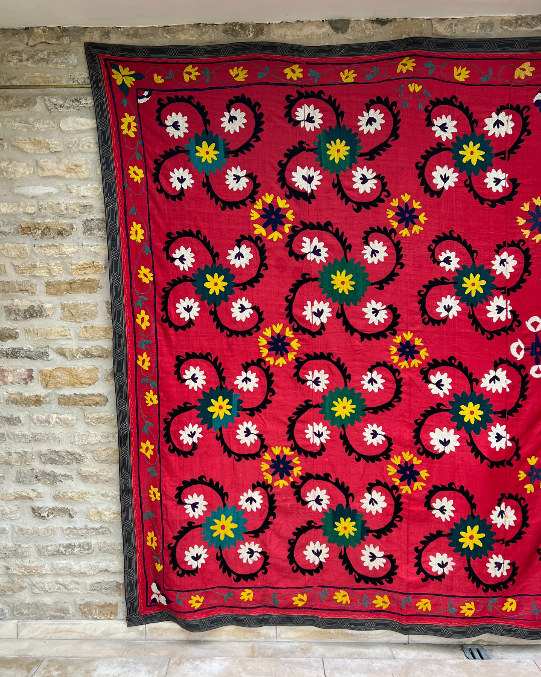 Extra Large Suzani 025 - Handmade Cotton Embroidered Boho Throw Blanket - Perfect for Bohemian Home Decor, Bedroom Accent & Cozy Living Room