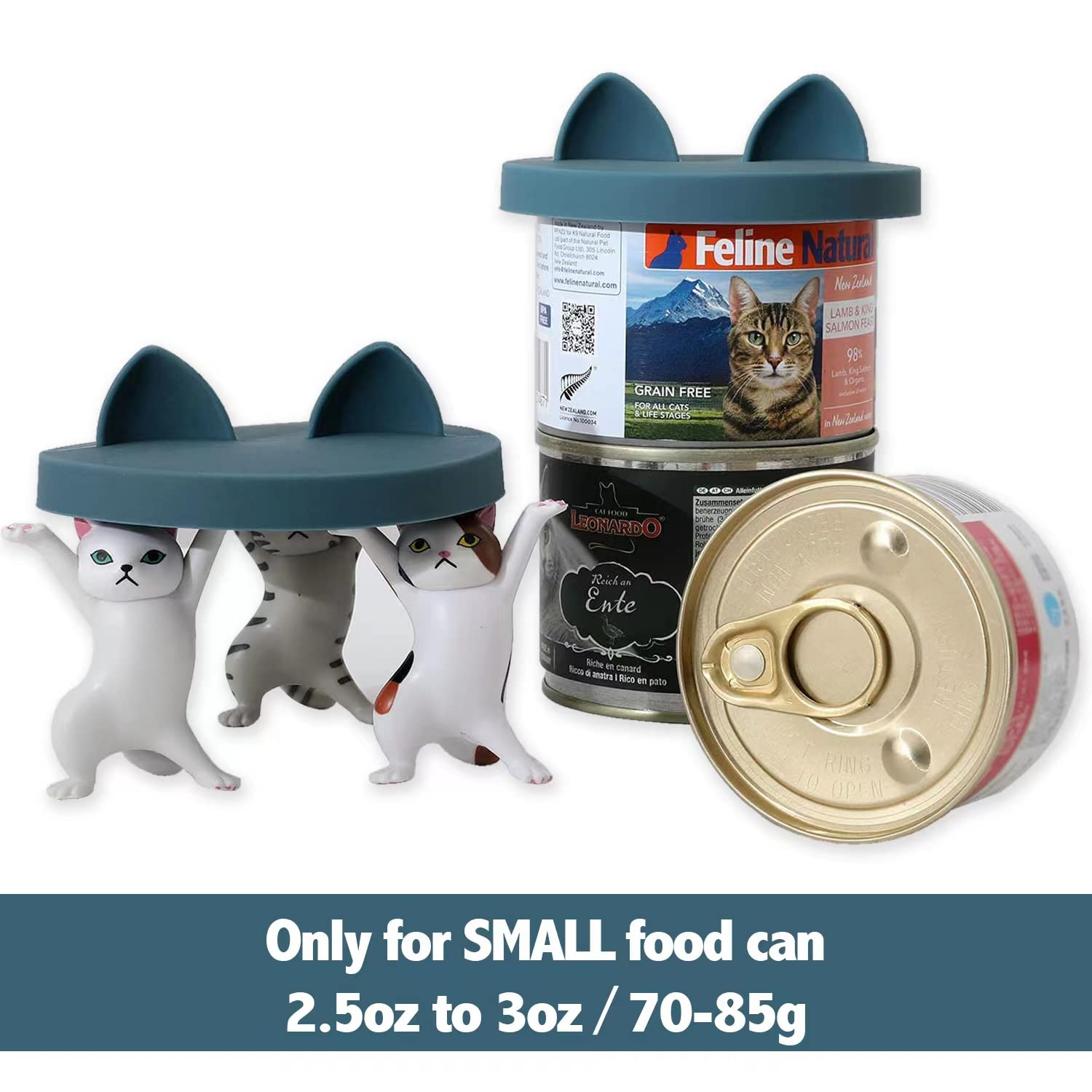 OHMO 3 Pack Small Cat Food Can Lids - Silicone Pet Food Can Covers for 3 oz & 2.5 oz Cans (Dark Blue) | Airtight Freshness Seal for Wet Cat Food Storage | Perfect for Travel, Camping & Daily Pet Feeding