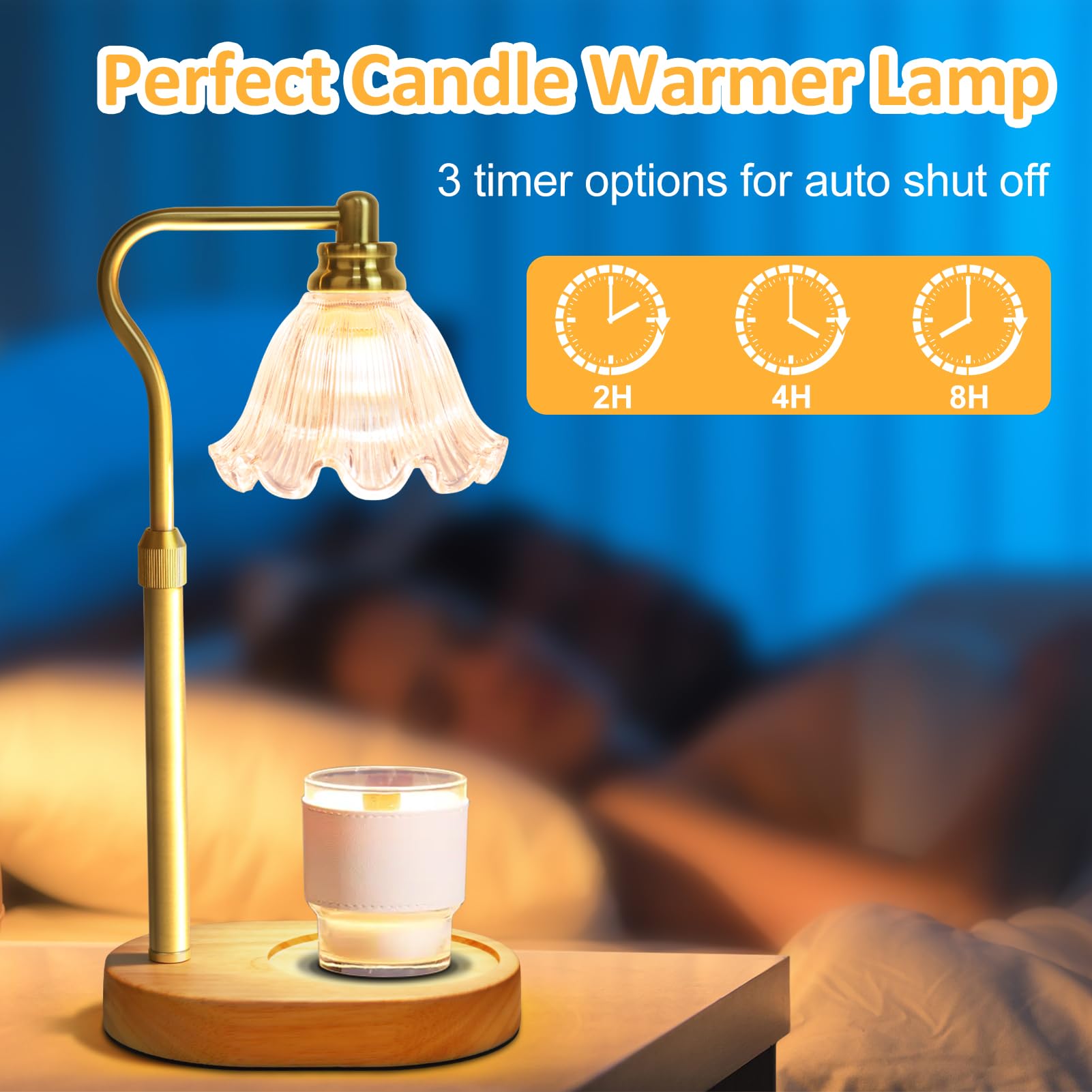 Electric Candle Warmer Lamp with Timer & Adjustable Height - Dimmable Wax Melt Warmer with 2 Bulbs for Scented Jar Candles | Home Decor, Aromatherapy & Mother's Day Gifts | Perfect for Living Room, Bedroom & Spa Relaxation