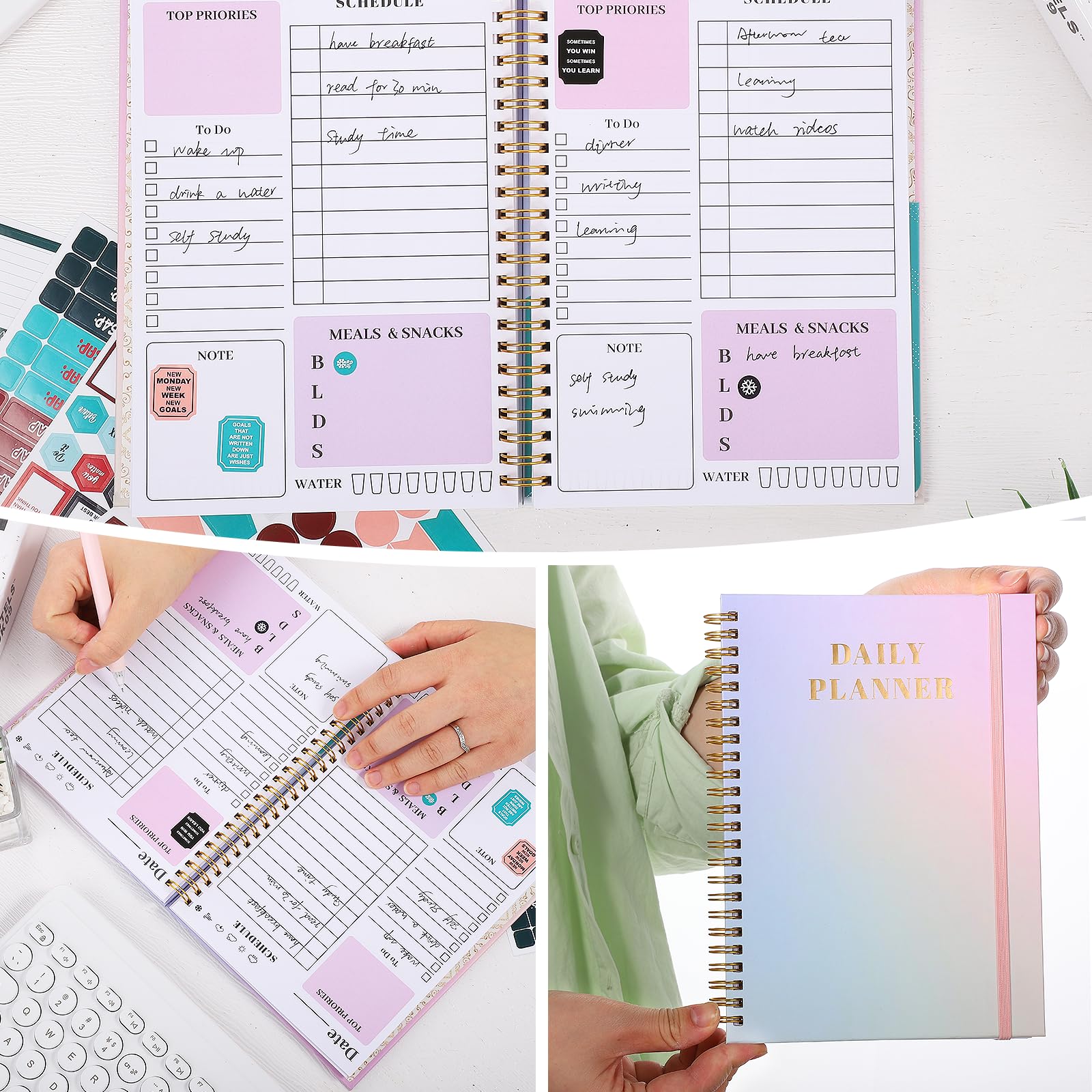 2025 Undated Daily Planner Notebook - A5 To Do List Organizer with 160 Pages & 219 Stickers | Weekly & Monthly Planner for Teachers, Students, Gym, Work & Budget Tracking | Perfect for Productivity, Goal Setting & Time Management