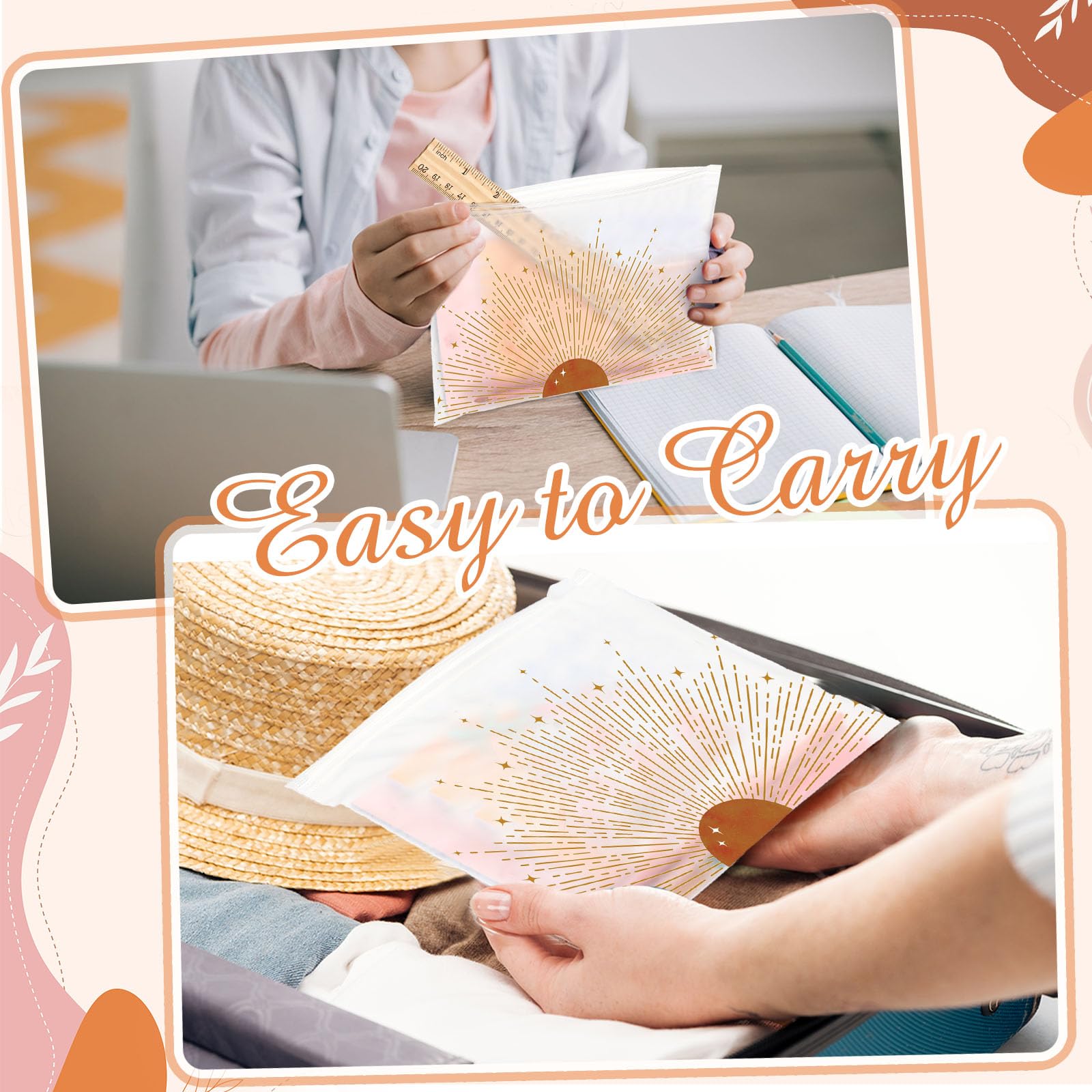 50 Pcs Inspirational Cosmetic Bags for Women - Boho Sunshine Design EVA Makeup Bags with Zipper | Bulk Encouragement Gifts for Birthday, Graduation, Christian Easter | Perfect for Travel, Daily Use & Gift Giving