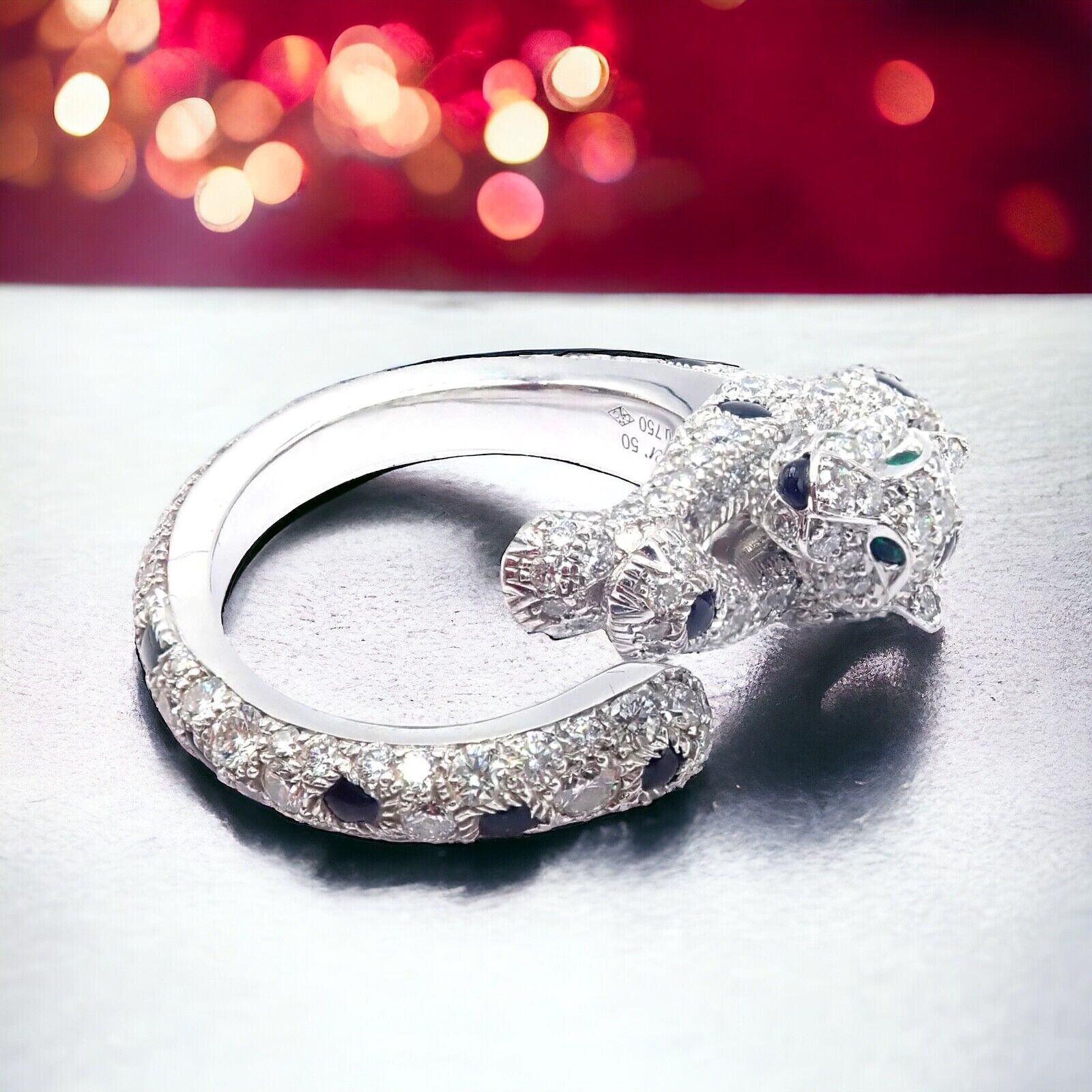 Authentic Cartier Panther Panthere 18K White Gold Diamond Onyx Ring - Luxury Jewelry for Women, Elegant Gift for Anniversary & Special Occasions