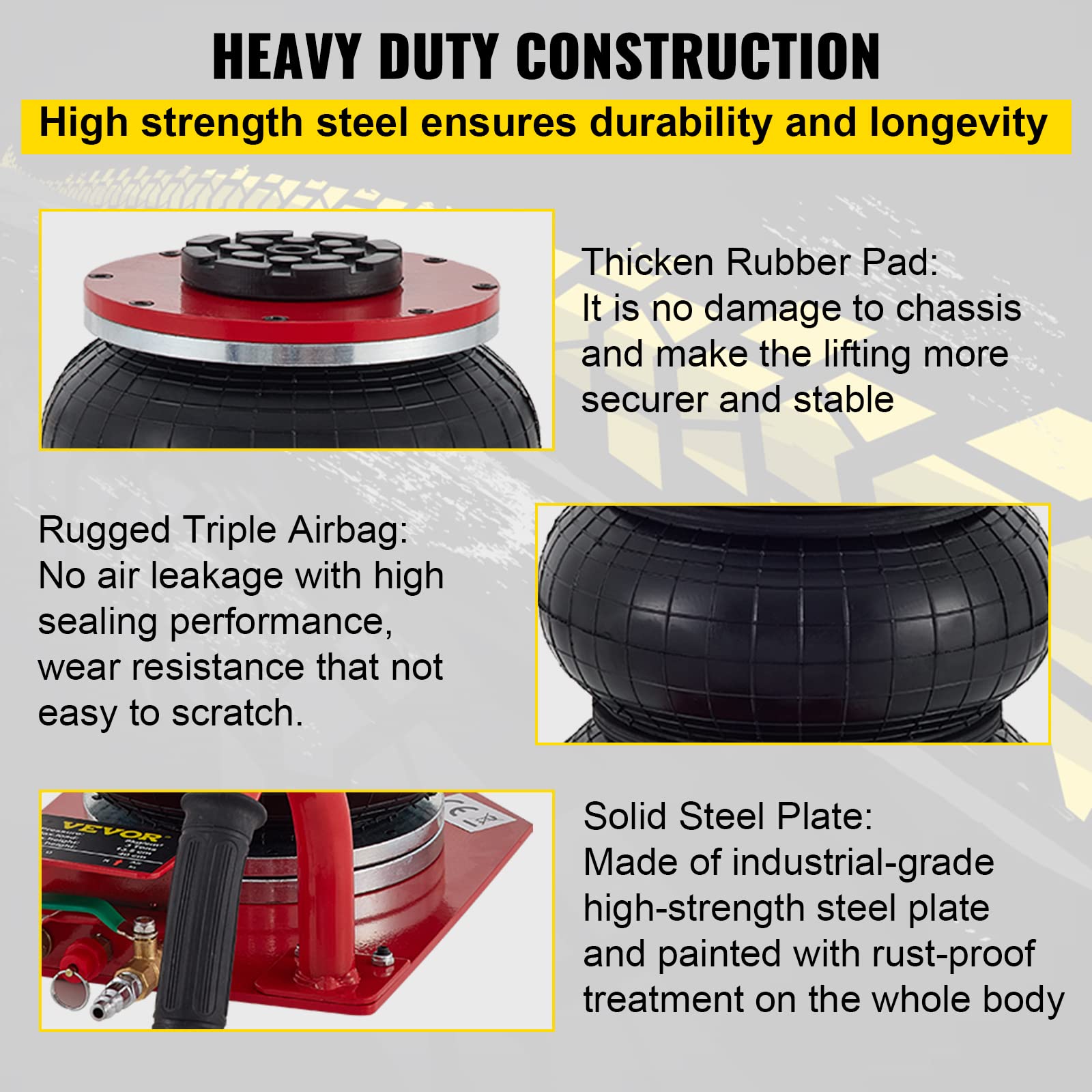 VEVOR 3 Ton (6600 lbs) Triple Bag Air Jack - 15.75 Inch Lift Height, Fast 3-5 Second Inflation - Compact Car Jack with Short Handle (Red) - Ideal for Emergency Roadside Repairs, Tire Changes & Vehicle Maintenance
