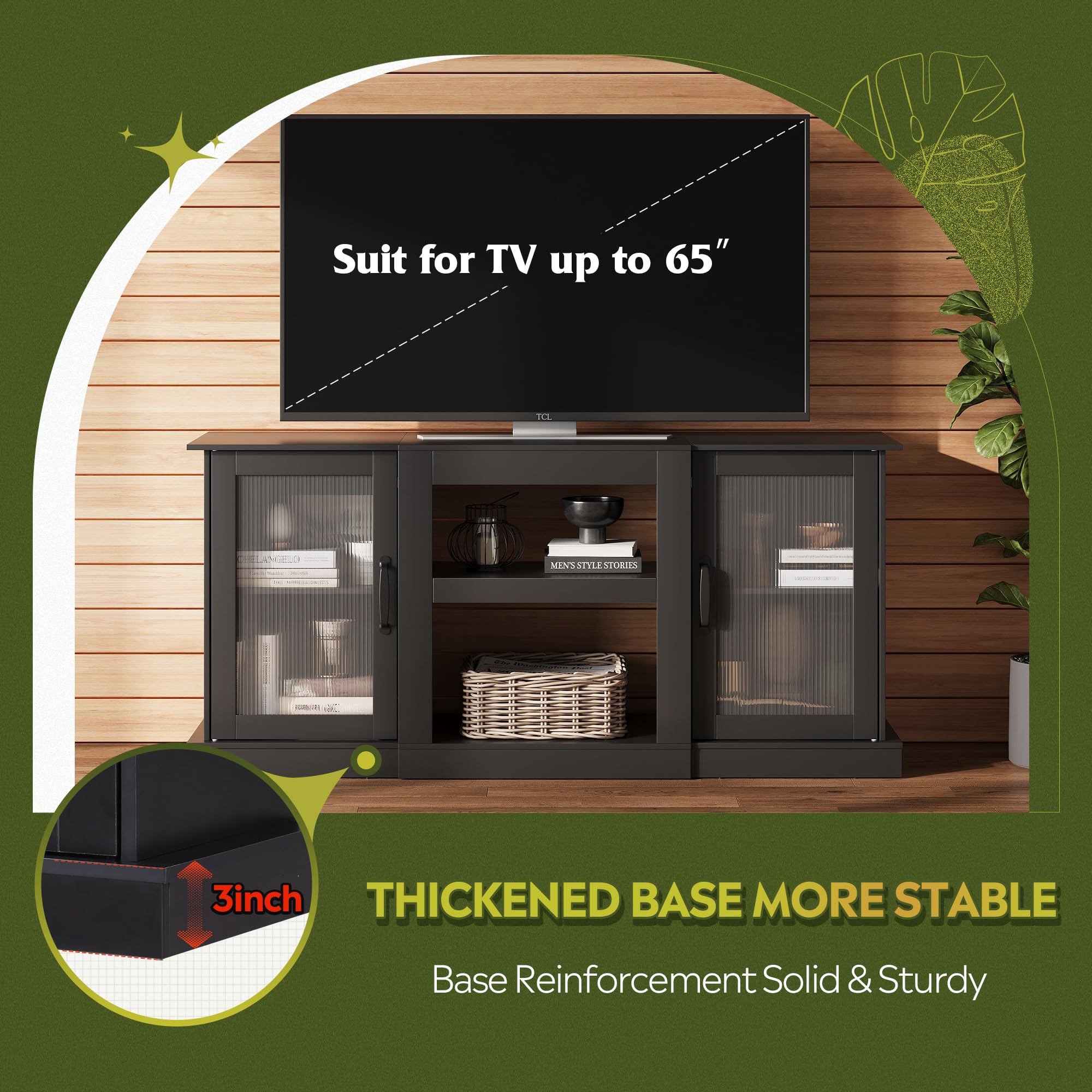 WLIVE Retro TV Stand for 65 Inch TVs - Modern TV Console Cabinet with Storage & Open Shelves - Entertainment Center for Living Room, Bedroom - Black - Perfect for Home Theater Setup & Media Organization