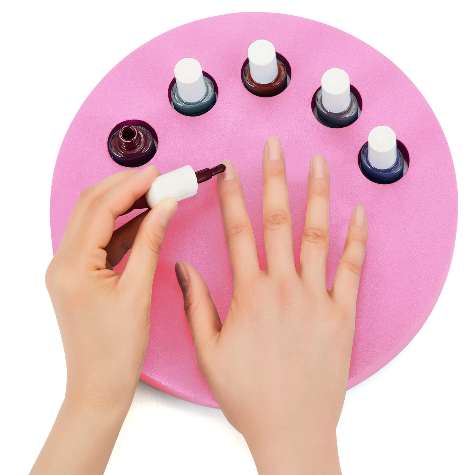 Weysat 2-in-1 Anti-Spill Nail Polish Holder Stand & Organizer - Pink Manicure Hand Rest Work Station for Professional Nail Art, DIY Home Salon, and Spa Pedicure Accessories