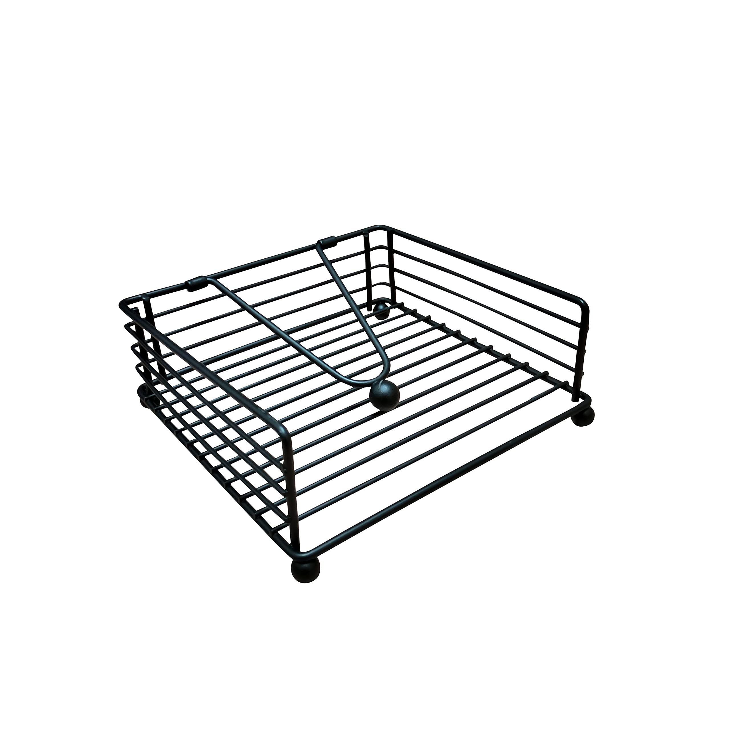 Black Metal Napkin Holder with Weighted Arm - 7x7 Inch Flat Napkin Dispenser for Kitchen, Restaurant & Bathroom - Perfect for Cocktail Parties, Dining Tables & Home Decor