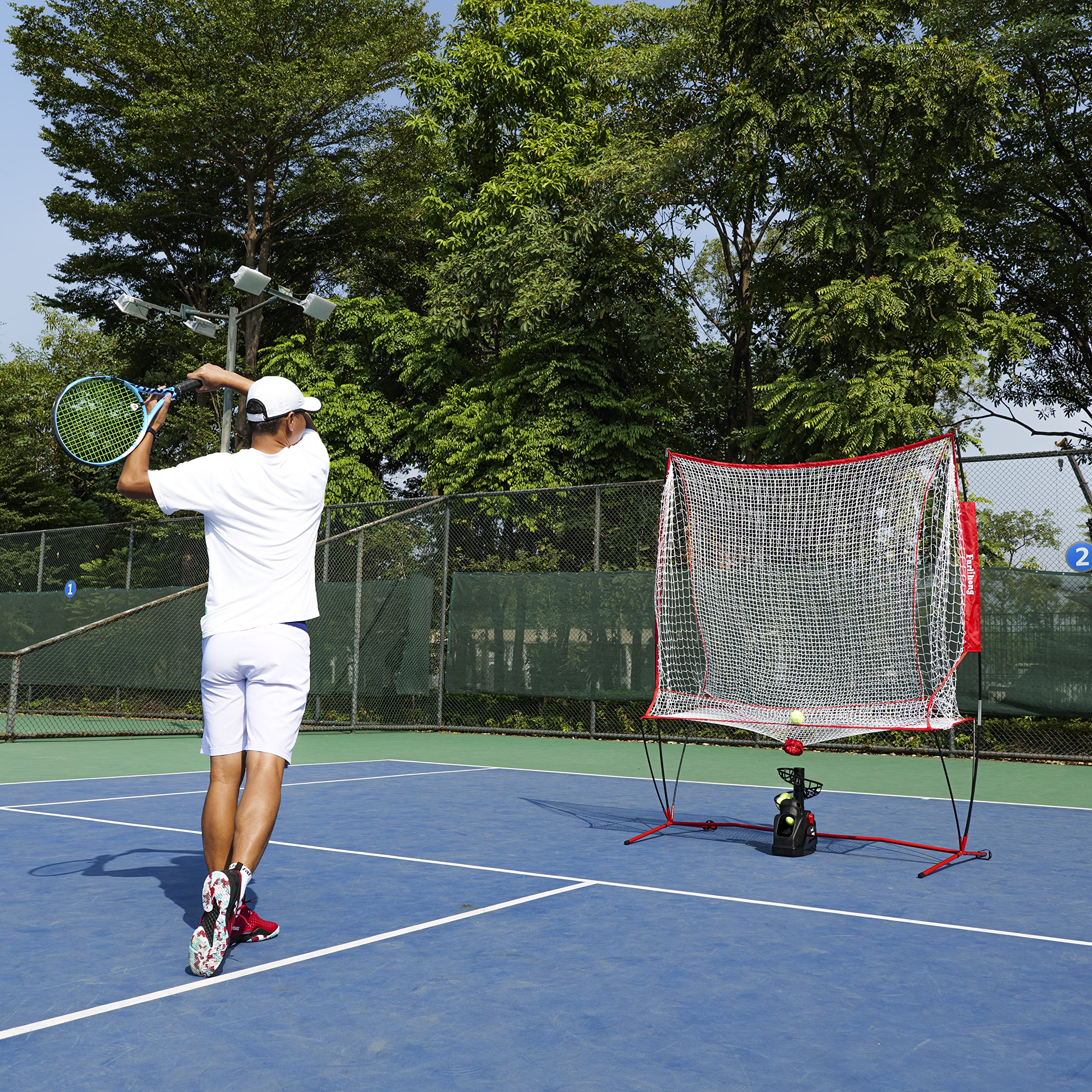 6802NT 2-in-1 Tennis & Baseball Pitching Machine with Net Combo | Ball Recycling System | Includes 6802BH & NT01 | Perfect for Backyard Practice & Team Training