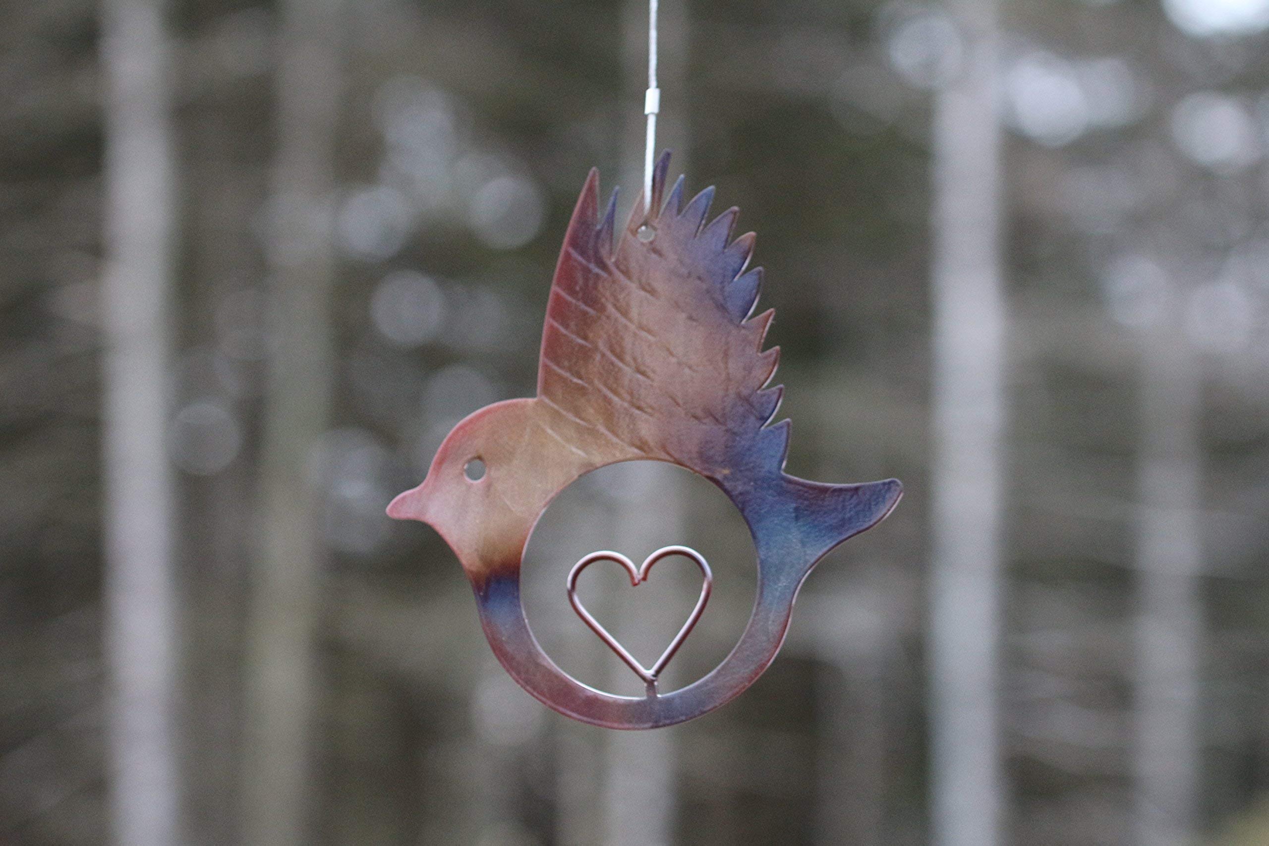 Hand-Forged Wrought Iron Bird Wall Decor with Heart Cutout - Romantic Anniversary Gift for Couples - Perfect for Home, Garden, or Wedding Decorations