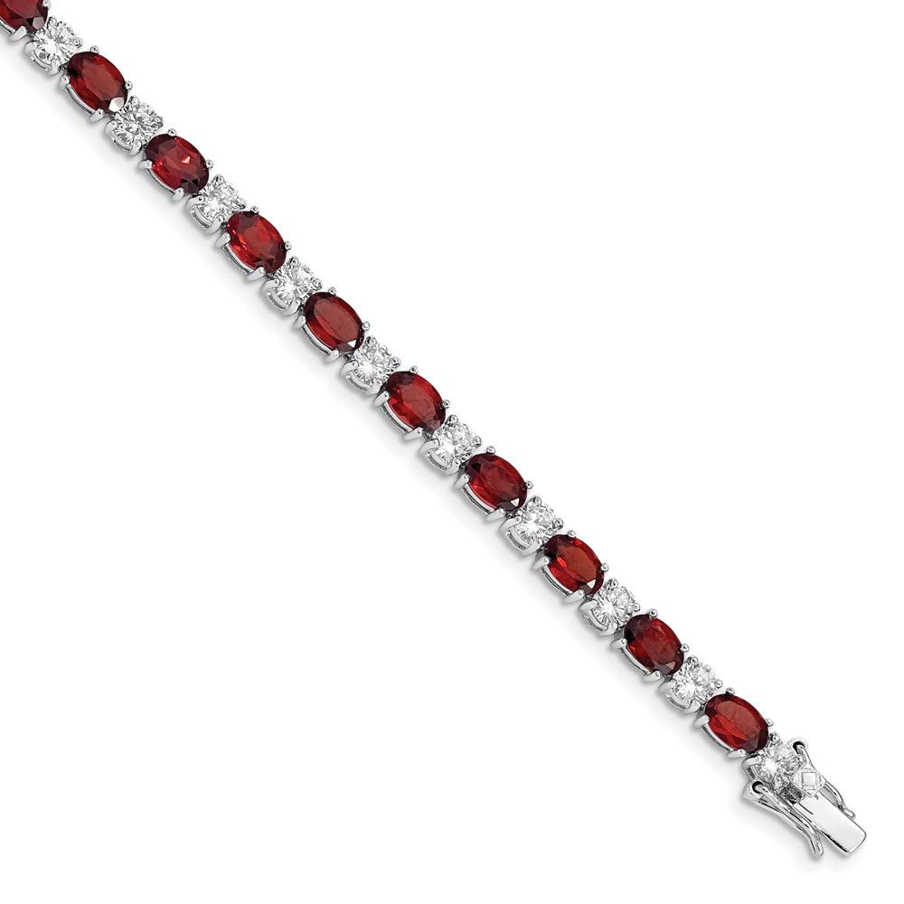 925 Sterling Silver Garnet & Cubic Zirconia Bracelet for Women | Elegant Fine Jewelry Gift for Her | 7
