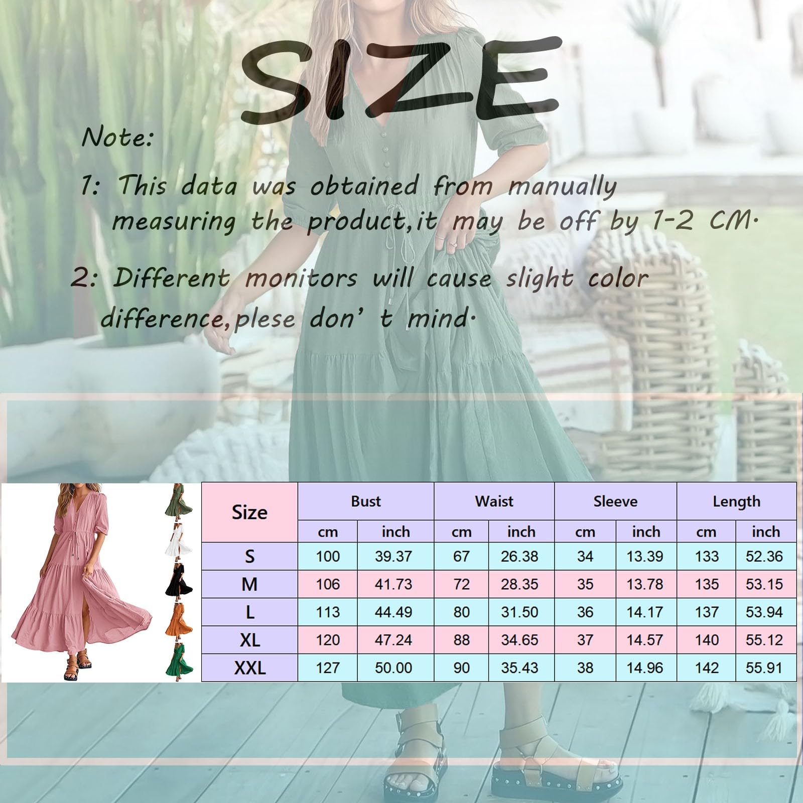 2024 Women's Tiered Maxi Dress - V Neck, Puff Sleeve, Belted Ruffle A-Line Flowy Sun Dress for Beach, Vacation & Summer Parties | Casual Boho Chic Dress for Outdoor Events, Date Night & Tropical Getaways