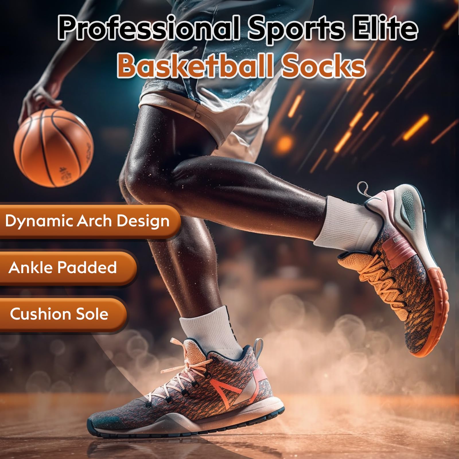 Elite Basketball Socks for Men & Women - Moisture Wicking Cushioned Crew Socks for Youth & Adult Athletes - Perfect for Basketball, Running, Gym & Sports Training